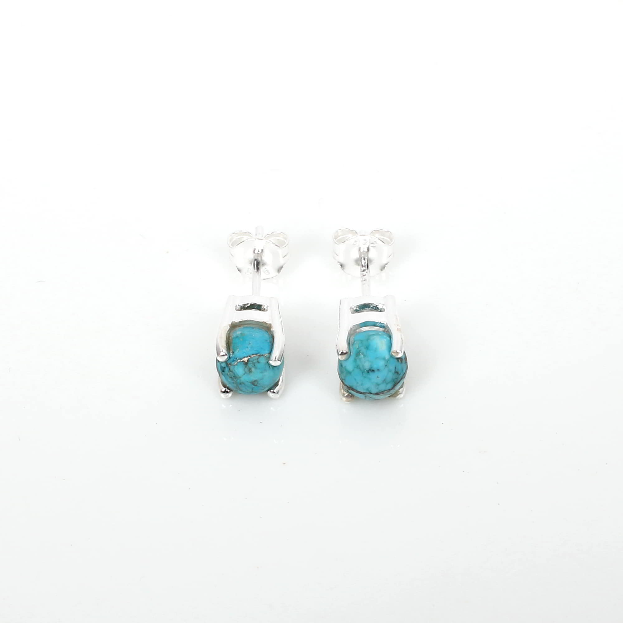 Natural Turquoise 6mm Round Cab 925 Sterling Silver Stud Earring