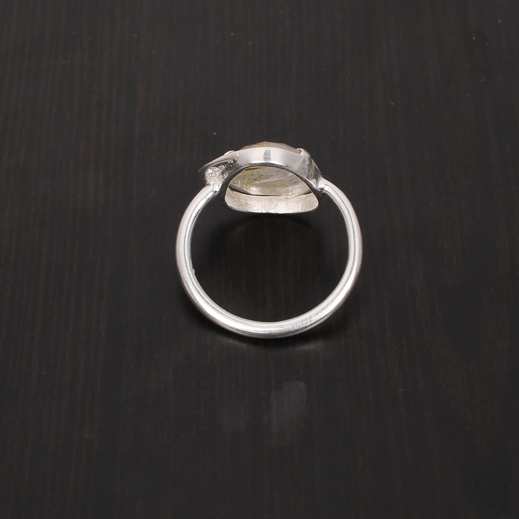 Natural Golden Rutiled and Cubic Zircon 15x11mm1mm Fancy Rose Cut Round Cut 925 Sterling Silver Ring