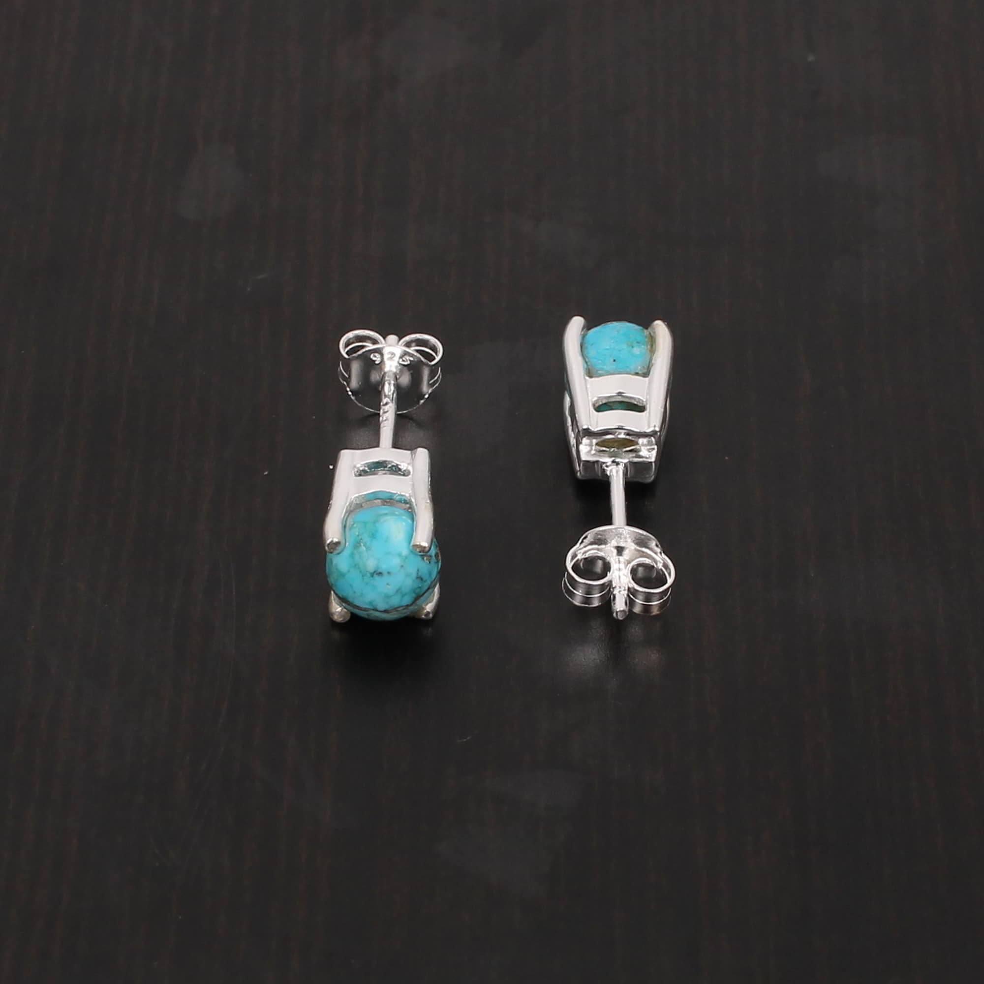 Natural Turquoise 6mm Round Cab 925 Sterling Silver Stud Earring