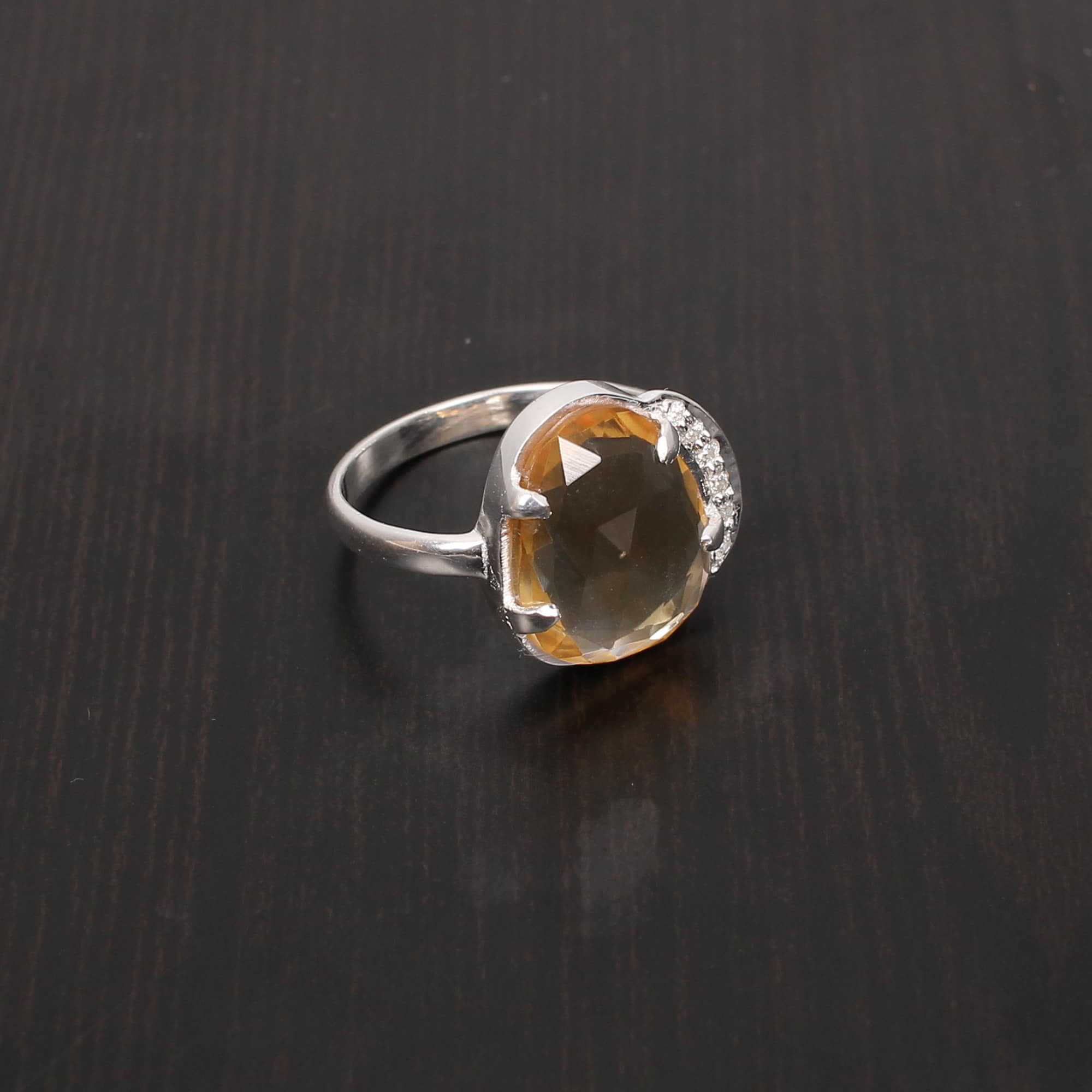 Natural Citrine and Cubic Zircon 15x11mm1mm Fancy Rose Cut Round Cut 925 Sterling Silver Ring