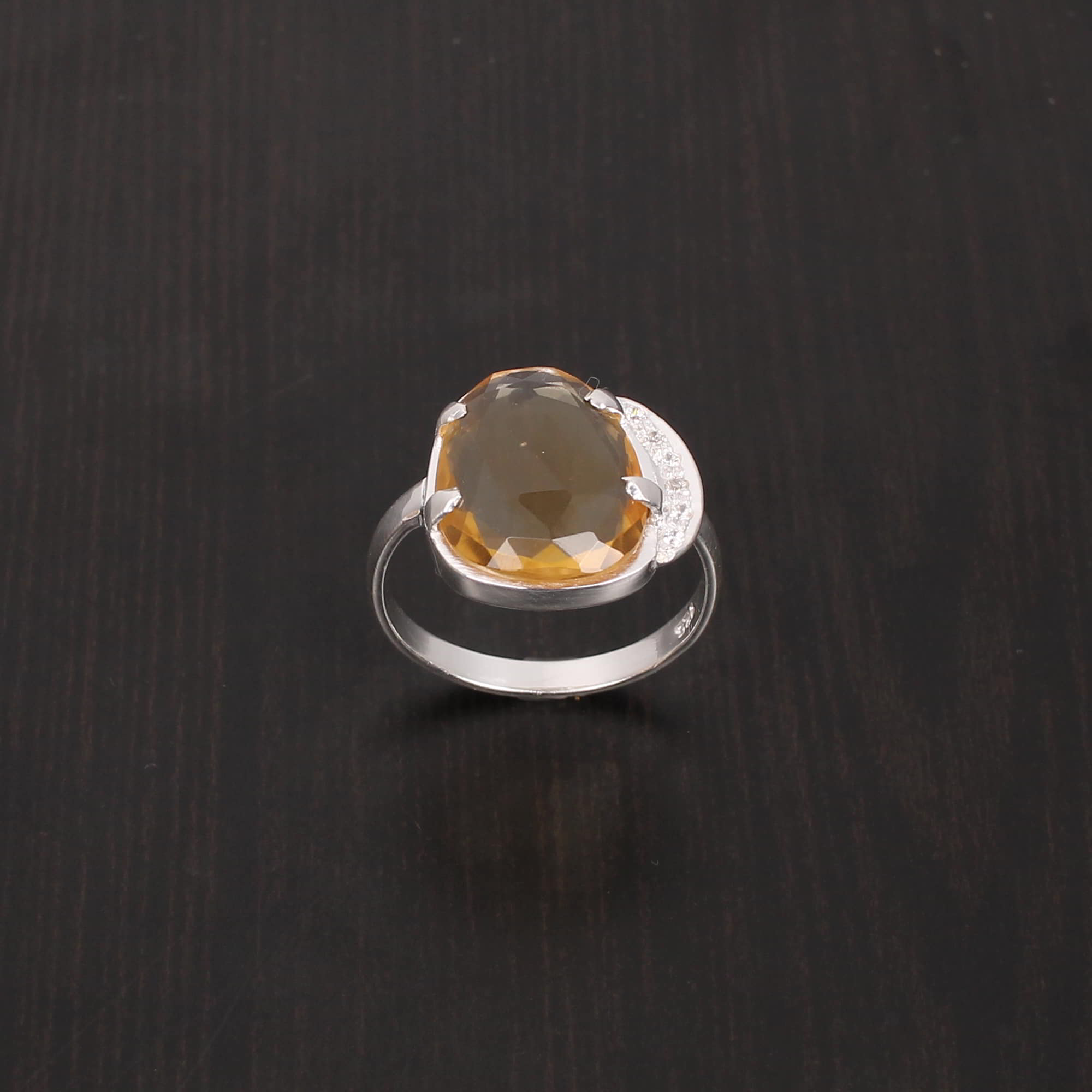 Natural Citrine and Cubic Zircon 15x11mm1mm Fancy Rose Cut Round Cut 925 Sterling Silver Ring