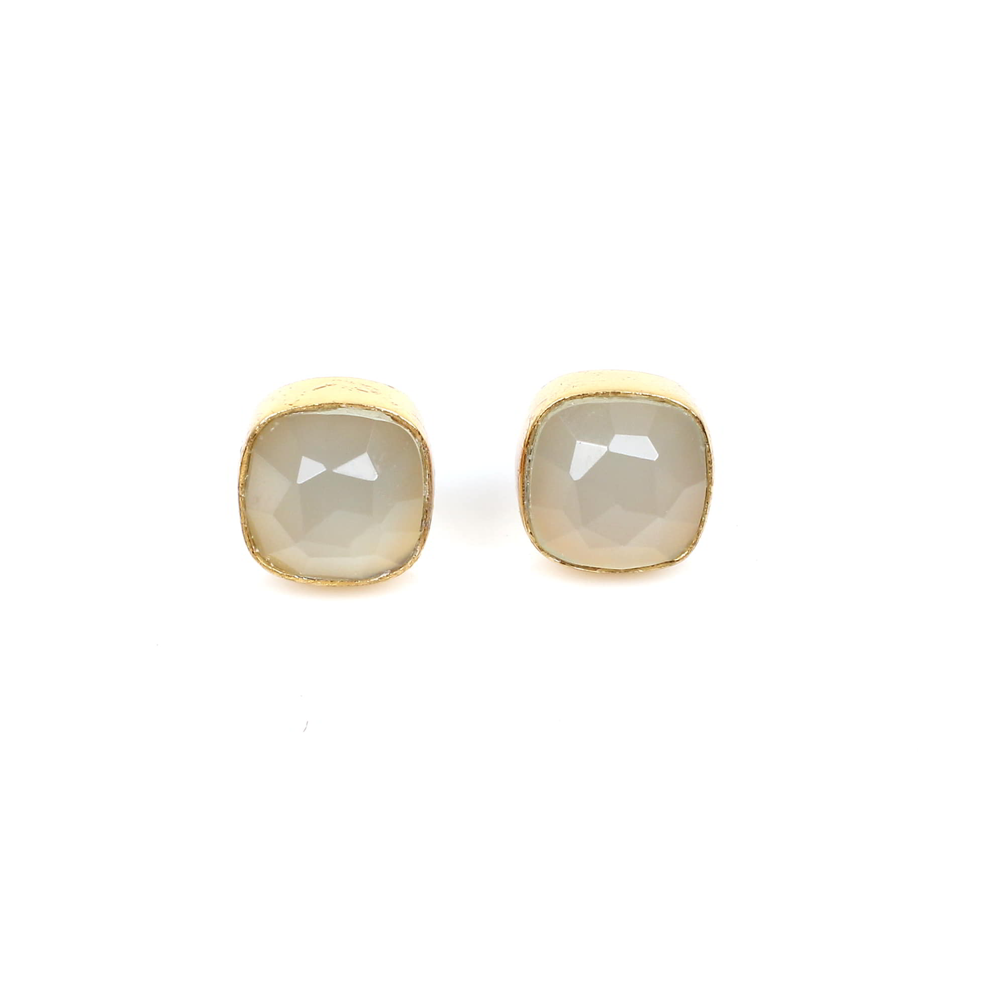 Aqua Chalcedony 8x8mm Cushion Rose Cut 925 Sterling Silver Stud Earring