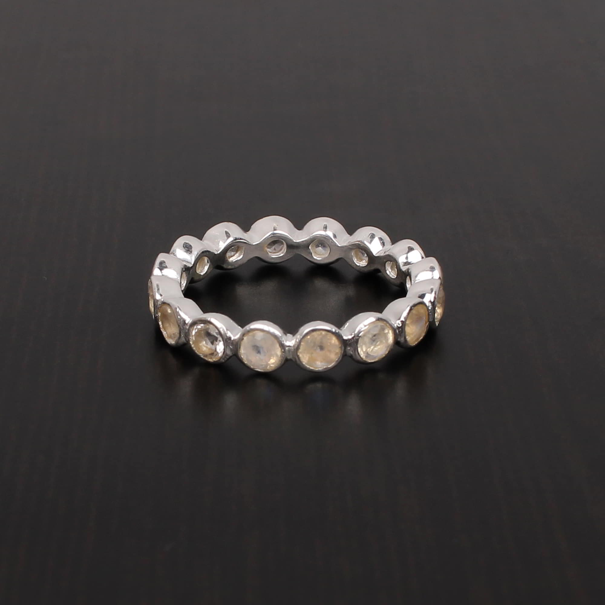 Rainbow Moonstone 3mm Round Cut 925 Sterling Silver Ring