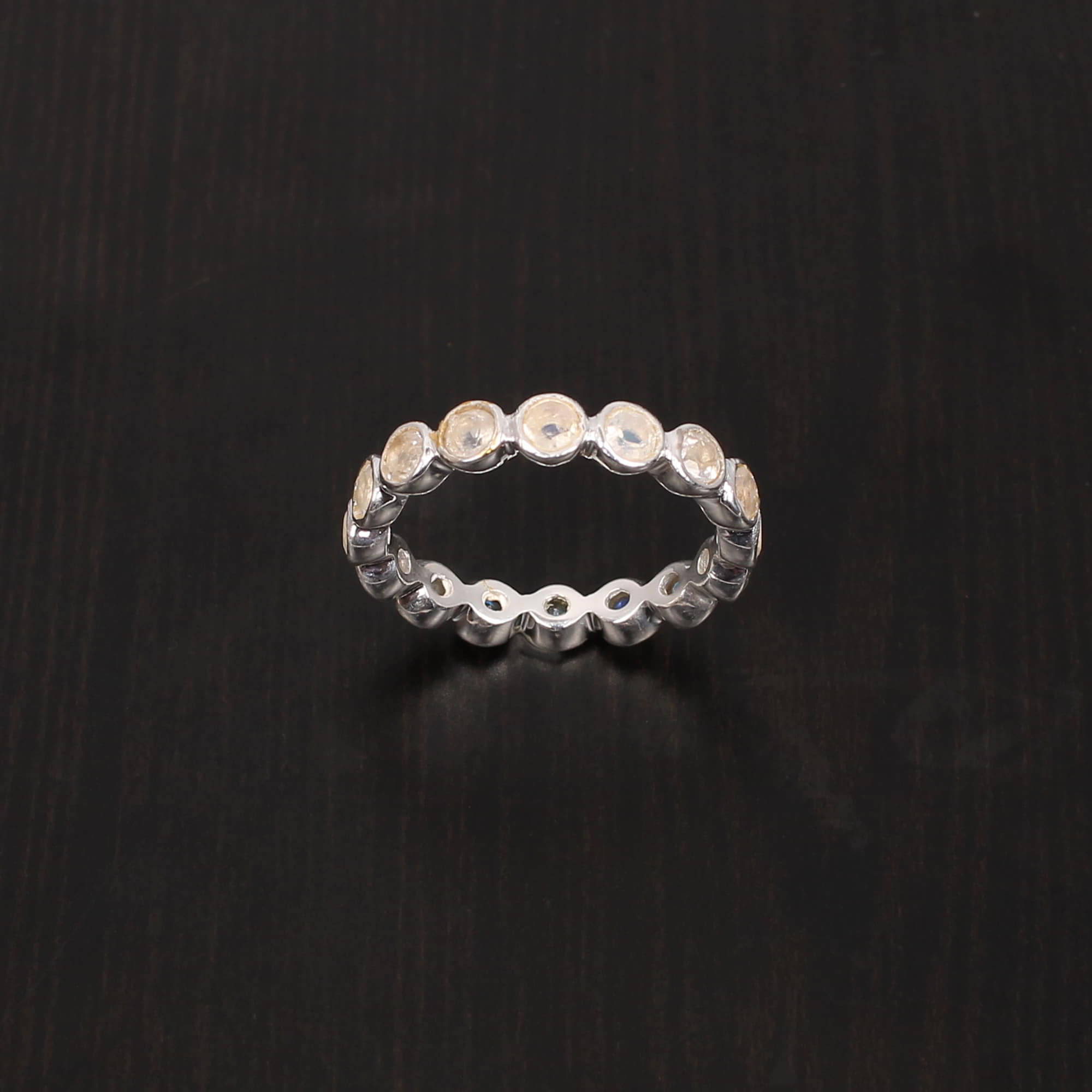 Rainbow Moonstone 3mm Round Cut 925 Sterling Silver Ring