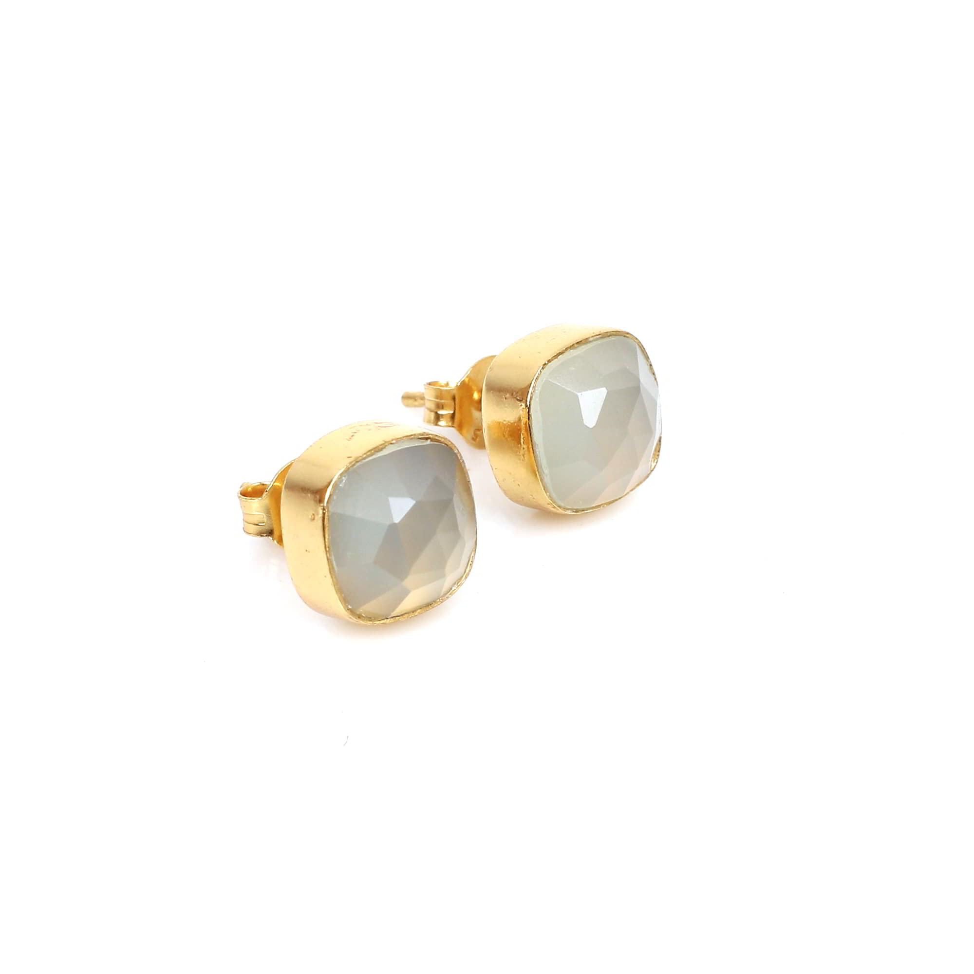 Aqua Chalcedony 8x8mm Cushion Rose Cut 925 Sterling Silver Stud Earring