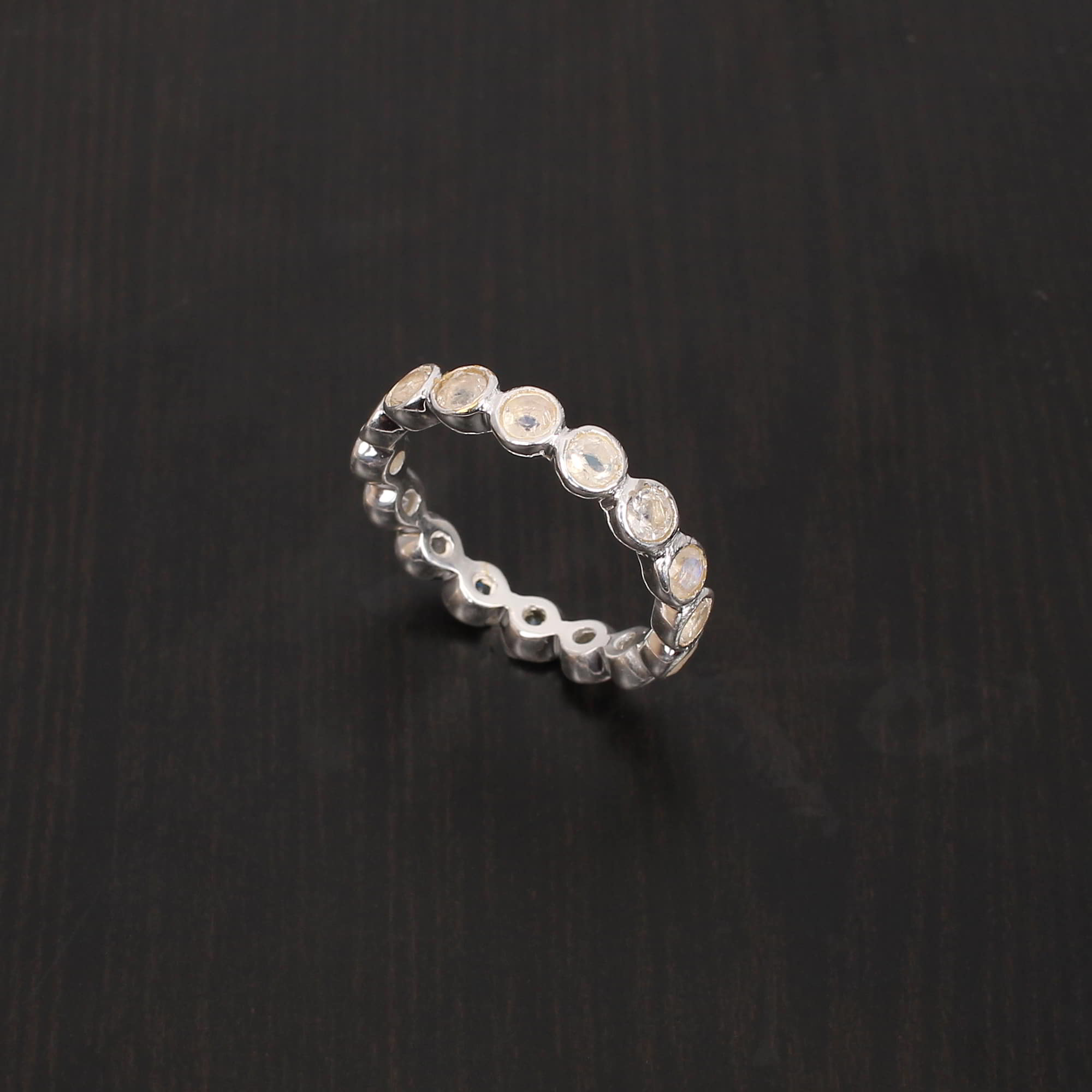 Rainbow Moonstone 3mm Round Cut 925 Sterling Silver Ring