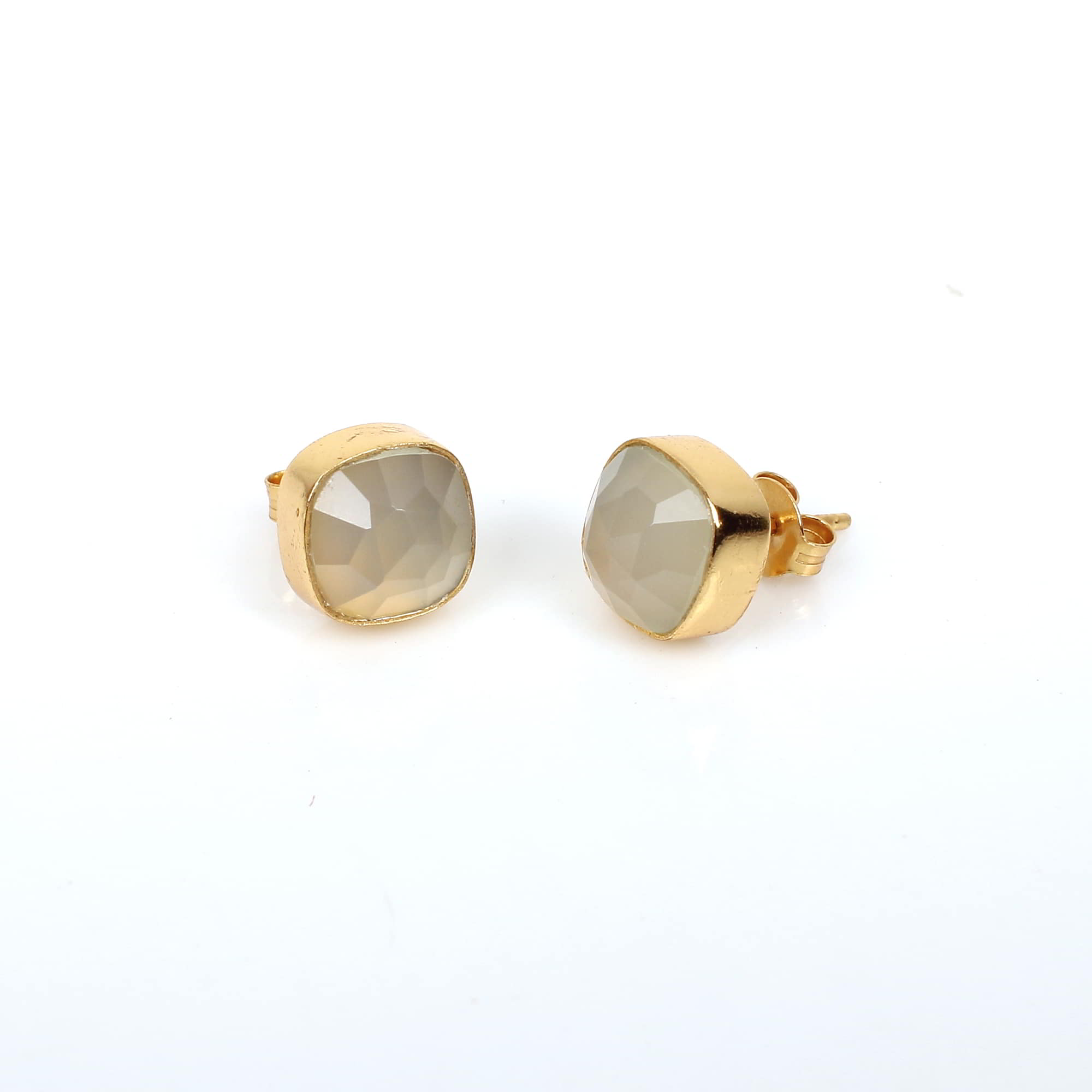 Aqua Chalcedony 8x8mm Cushion Rose Cut 925 Sterling Silver Stud Earring