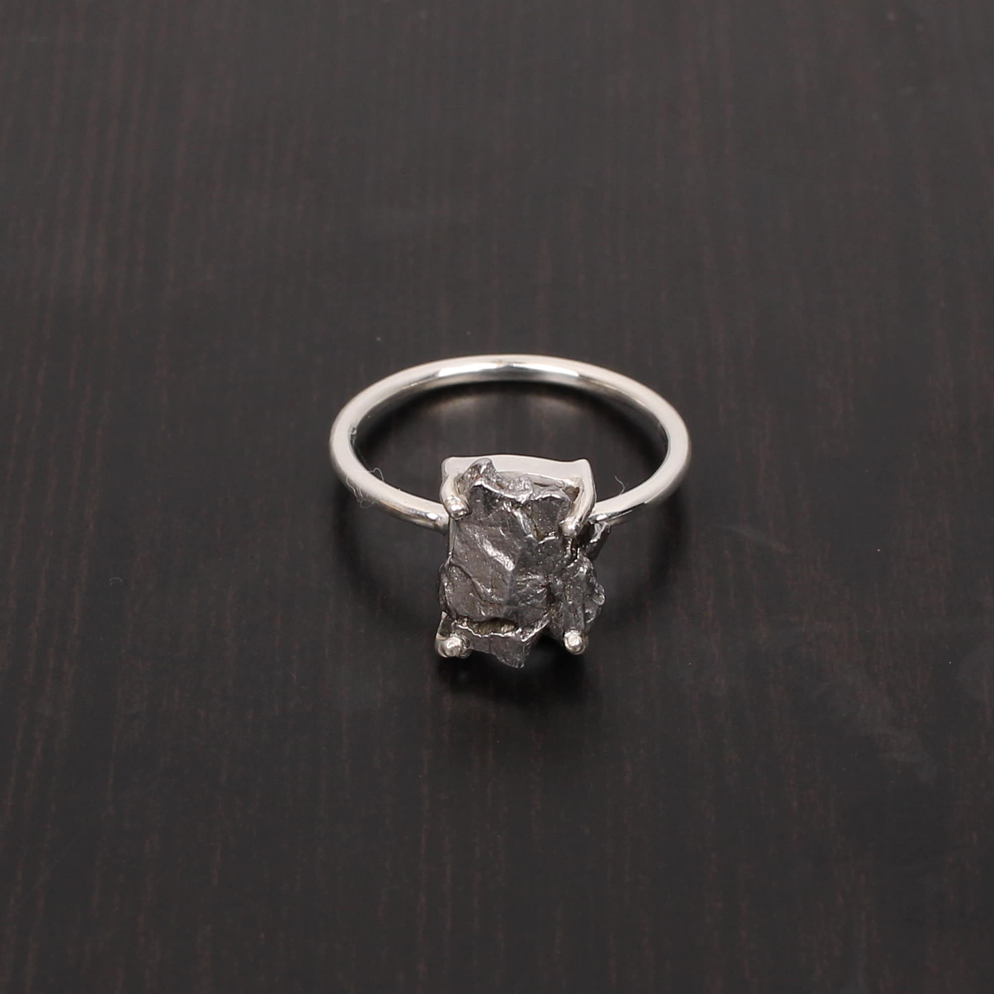 Meteorite 10x8mm Rough 925 Sterling Silver Ring