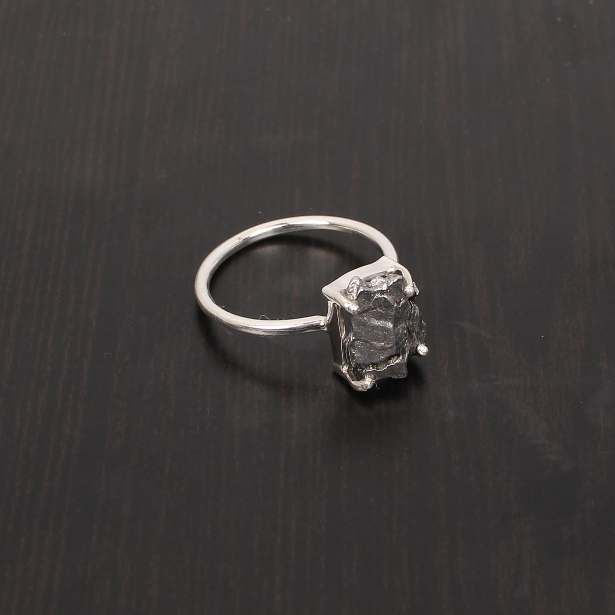 Meteorite 10x8mm Rough 925 Sterling Silver Ring