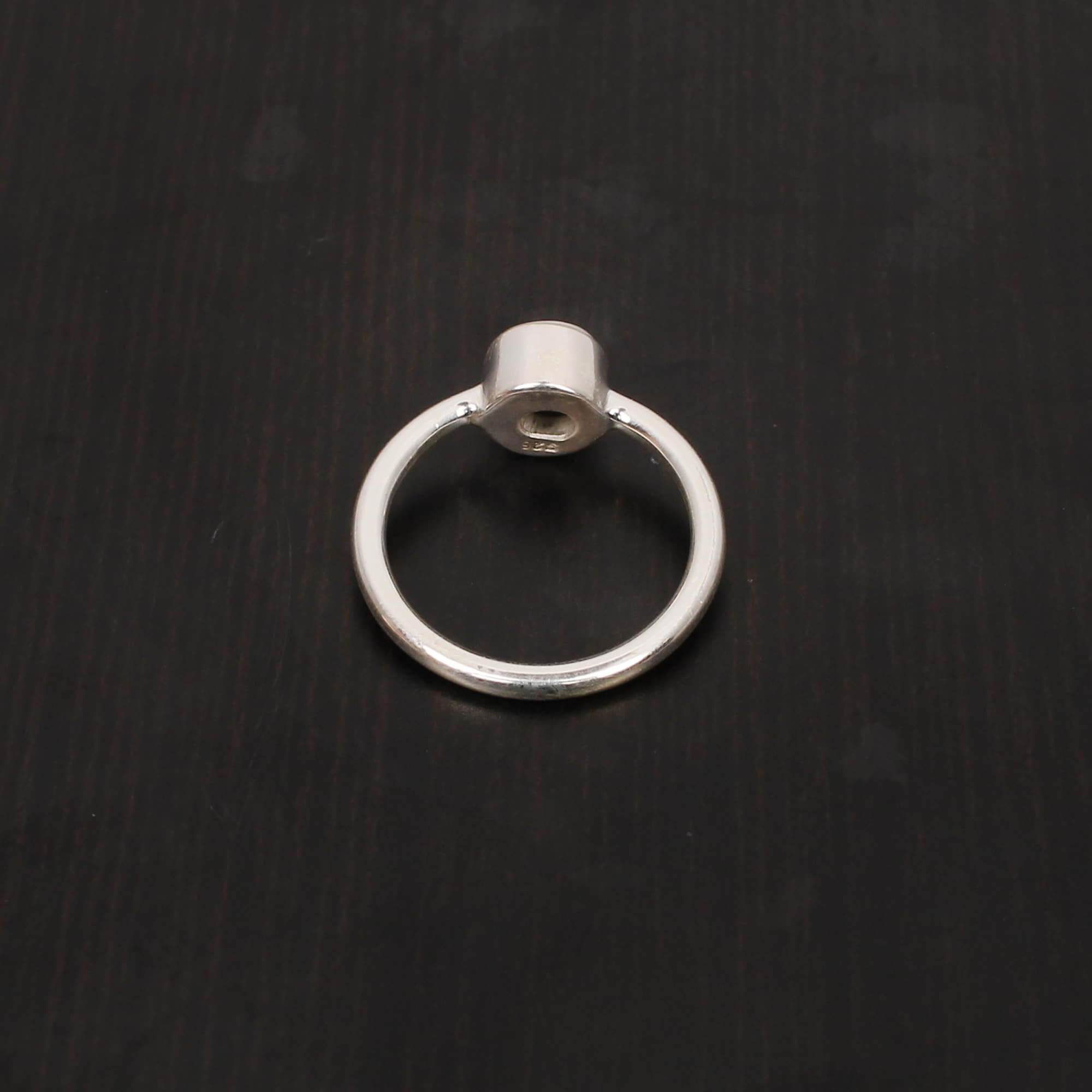 White Pearl 6mm Round Cab 925 Sterling Silver Wedding Ring