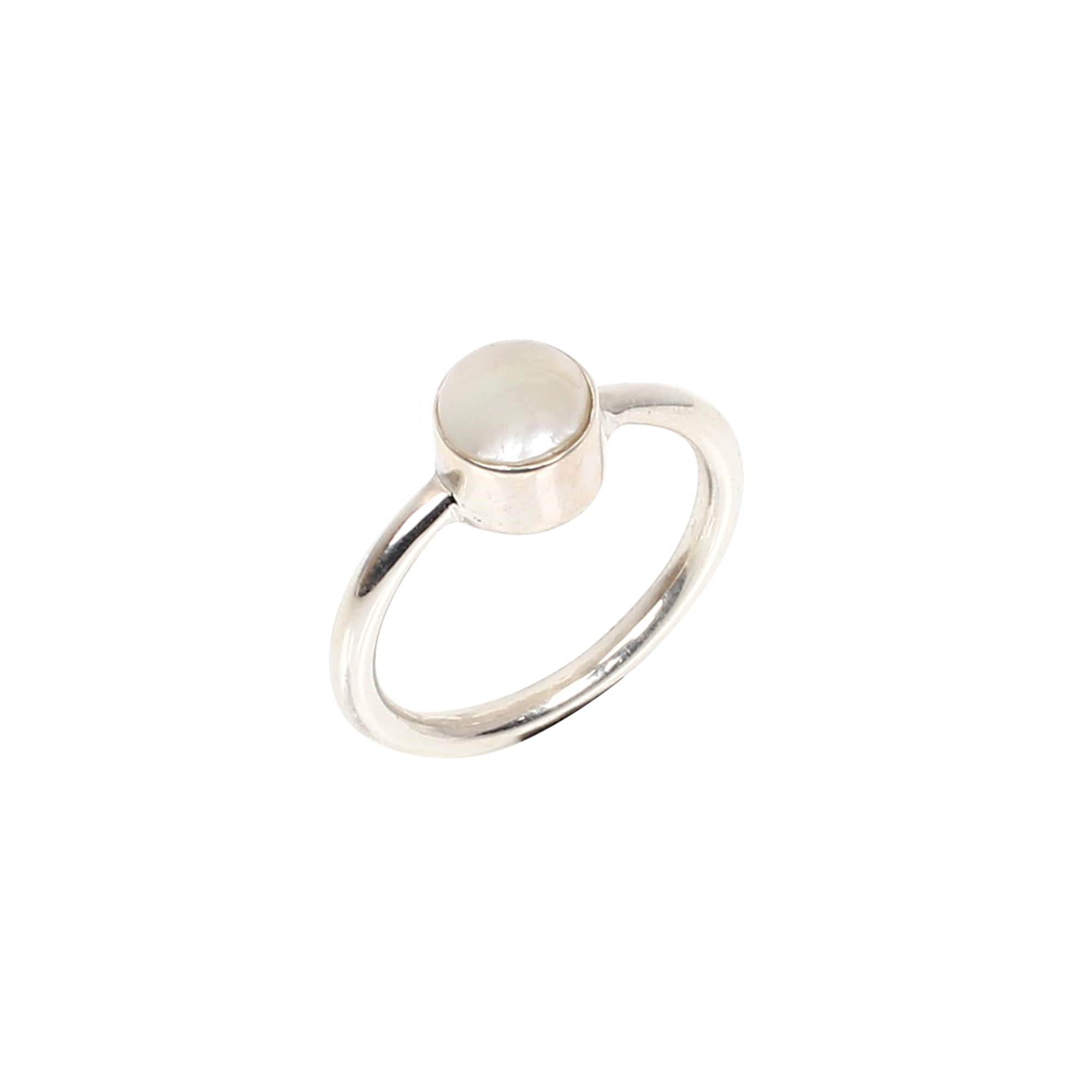 White Pearl 6mm Round Cab 925 Sterling Silver Wedding Ring