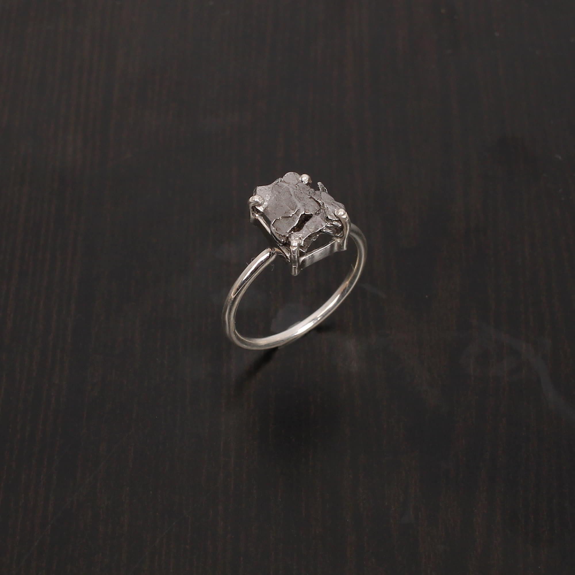 Meteorite 10x8mm Rough 925 Sterling Silver Ring