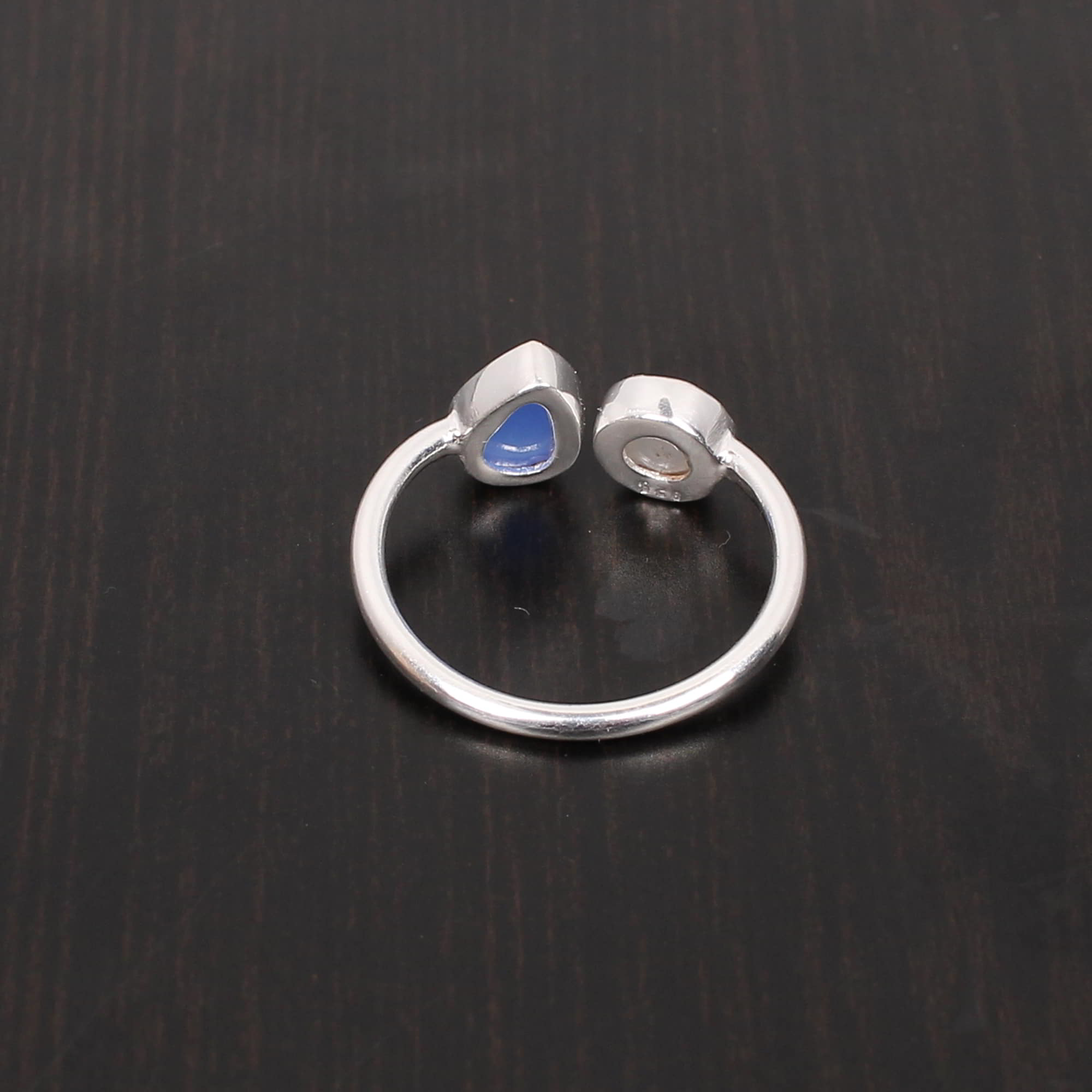 Pink Chalcedony and Gray Druzy Stackable 925 Sterling Silver Ring