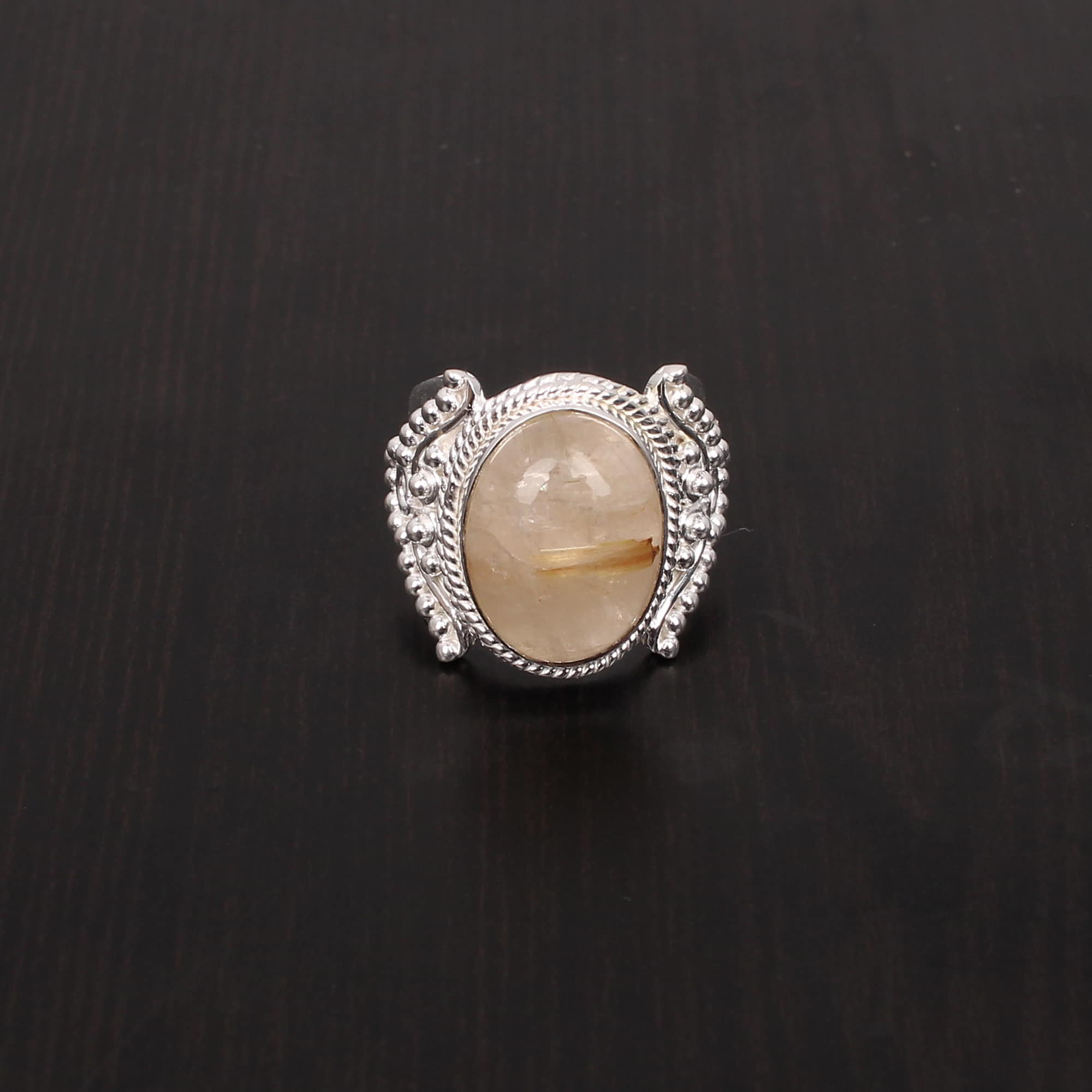 Natural Golden Rutile Oval Cab Stackable 925 Sterling Silver Ring
