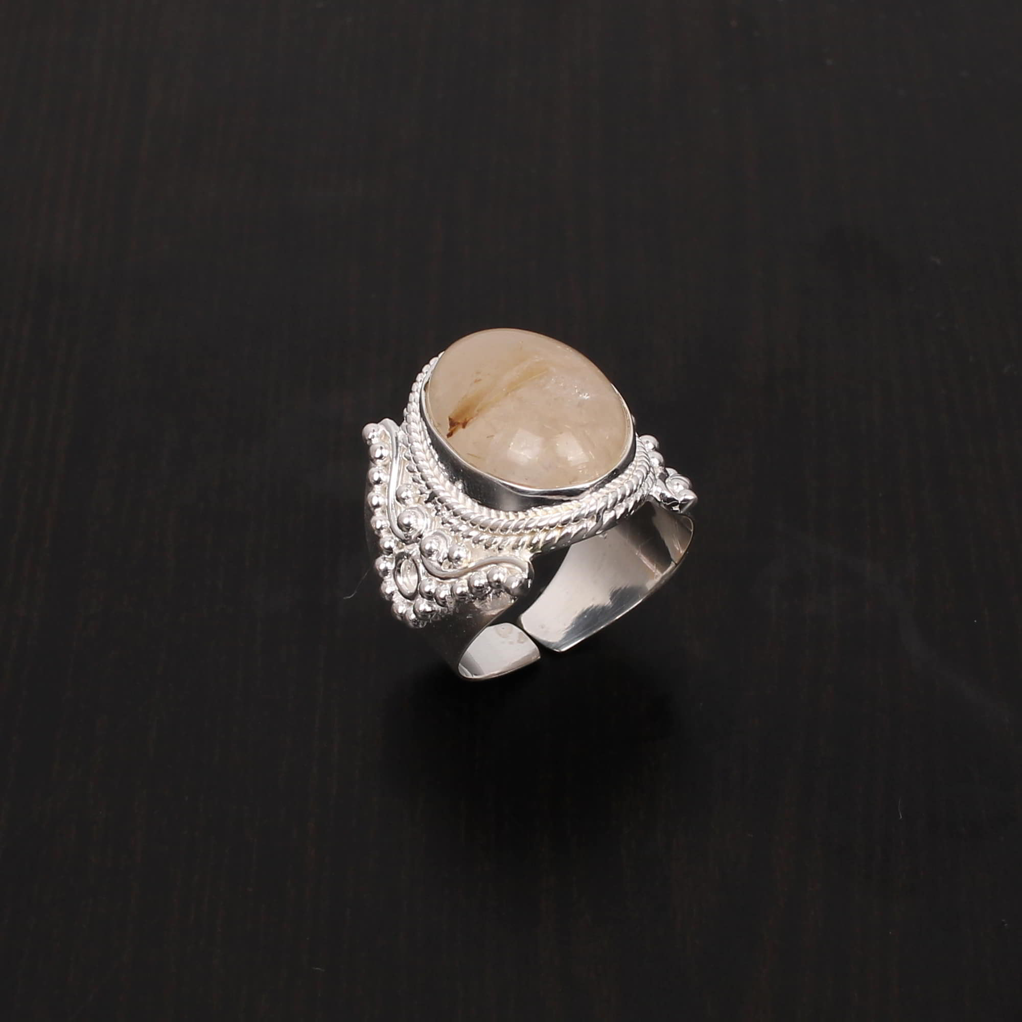 Natural Golden Rutile Oval Cab Stackable 925 Sterling Silver Ring