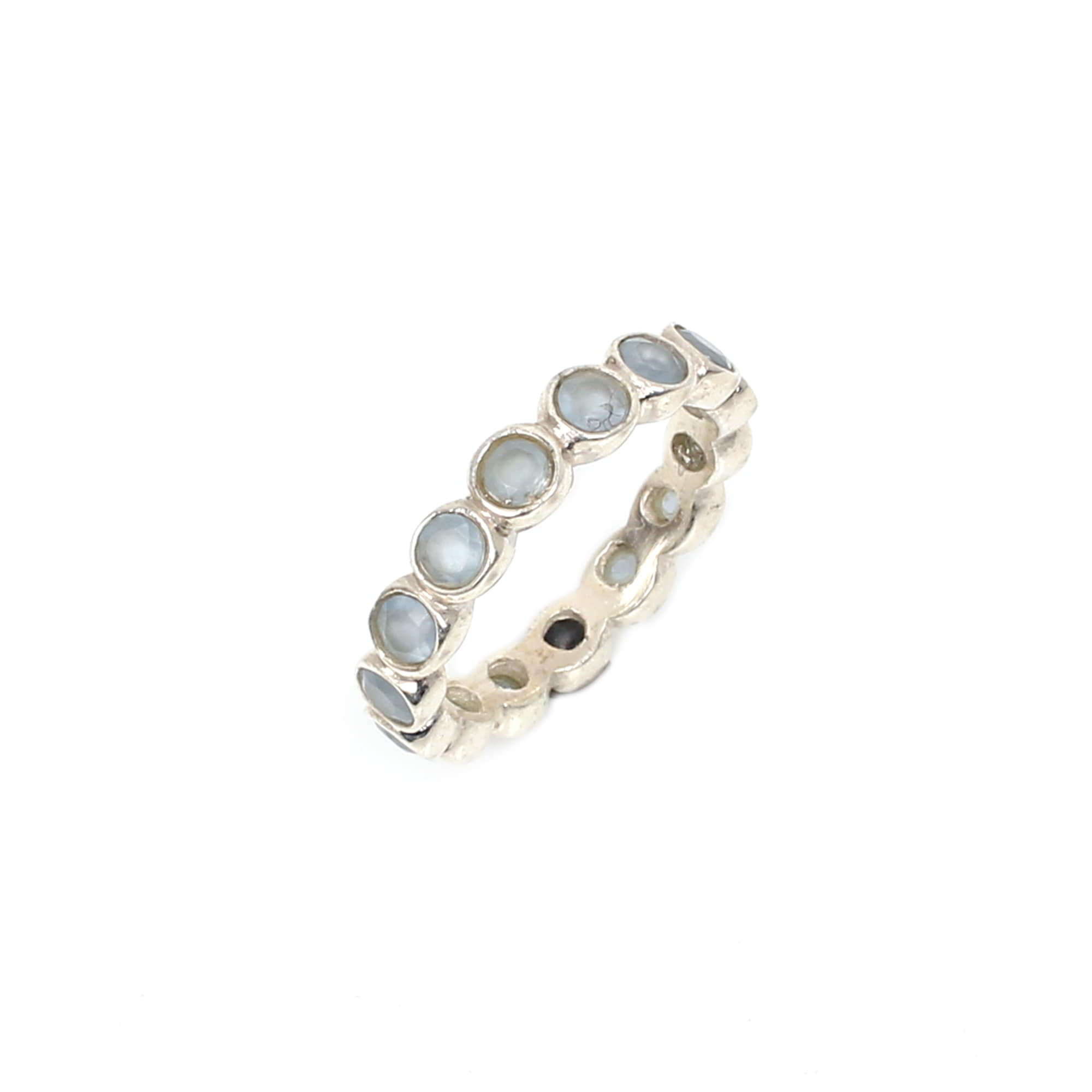 Aqua Chalcedony 925 Sterling Silver Eternity Ring