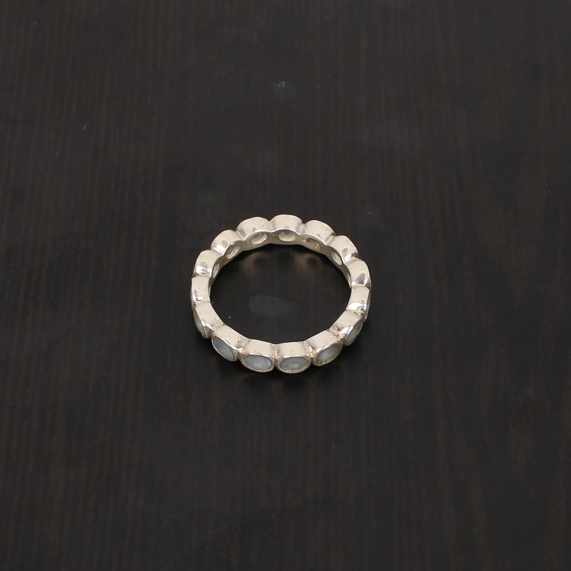 Aqua Chalcedony 925 Sterling Silver Eternity Ring