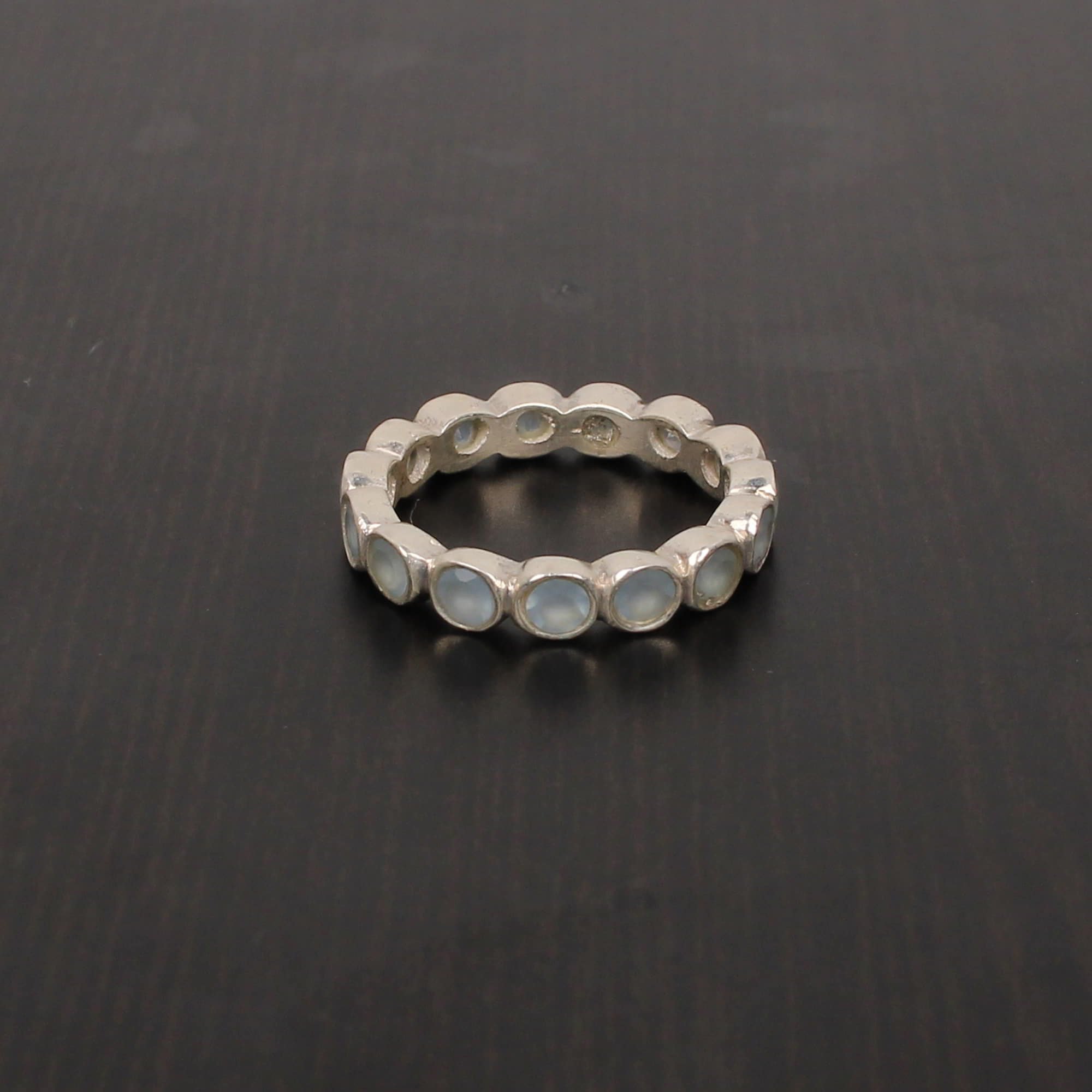 Aqua Chalcedony 925 Sterling Silver Eternity Ring
