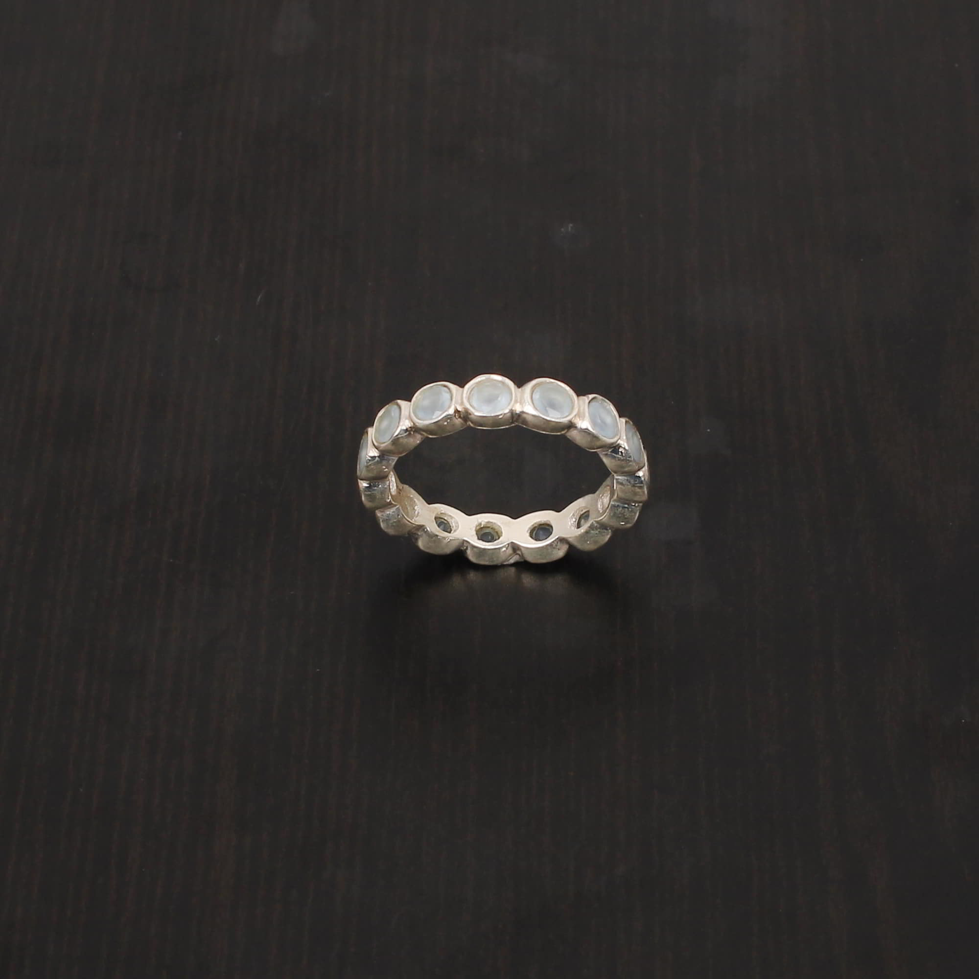 Aqua Chalcedony 925 Sterling Silver Eternity Ring
