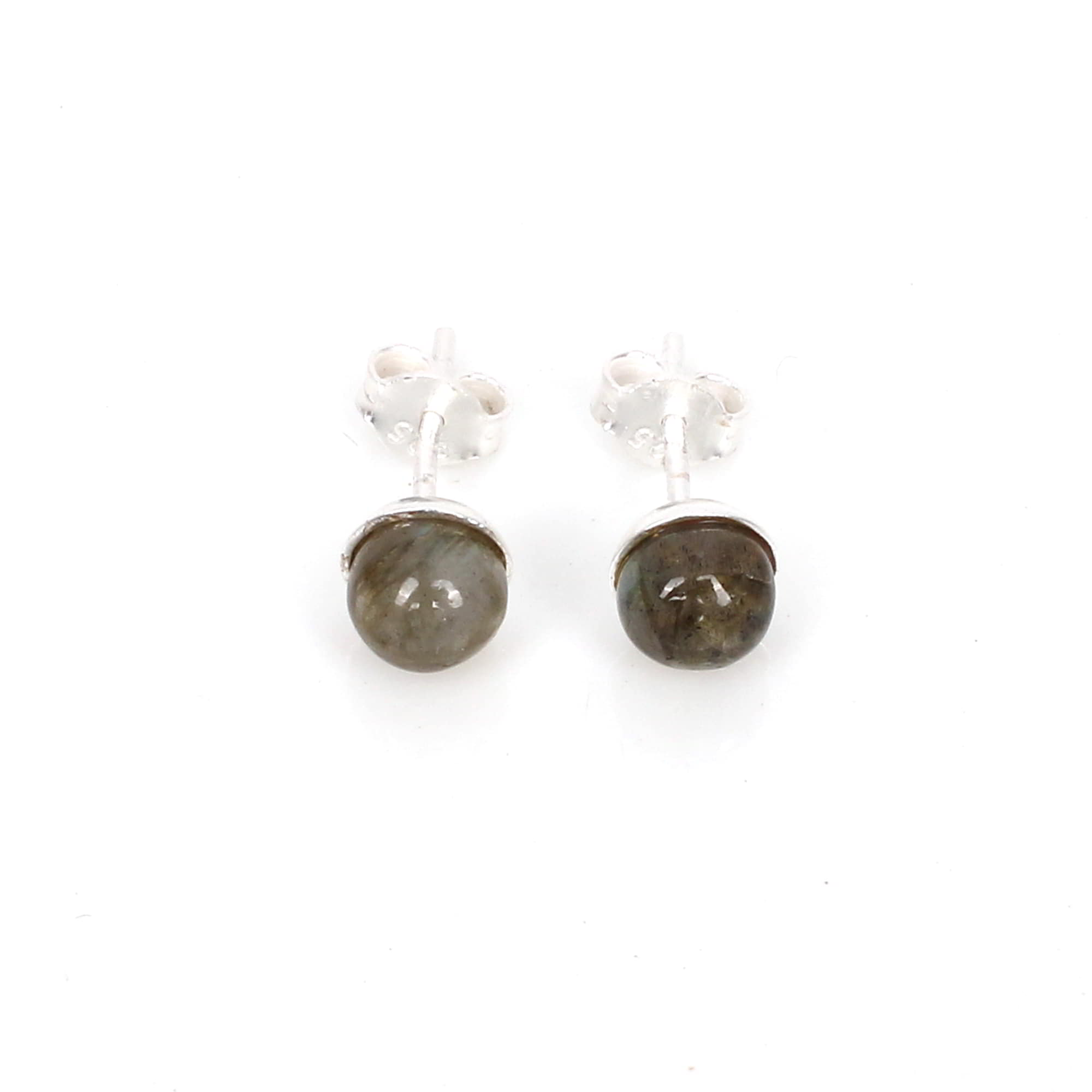 Natural Labradorite 6mm Round Cab 925 Sterling Silver Stud Earring