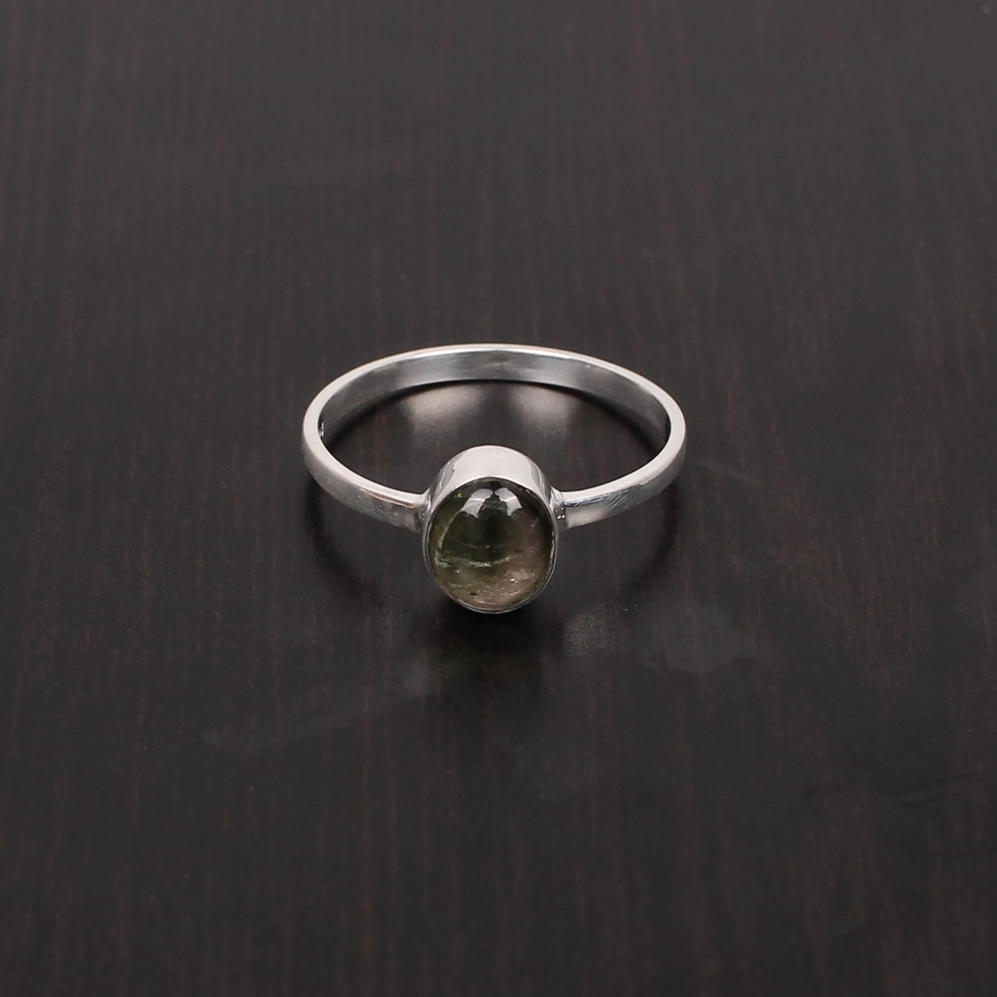 Natural Green Tourmaline Oval Cab Stackable 925 Sterling Silver Ring