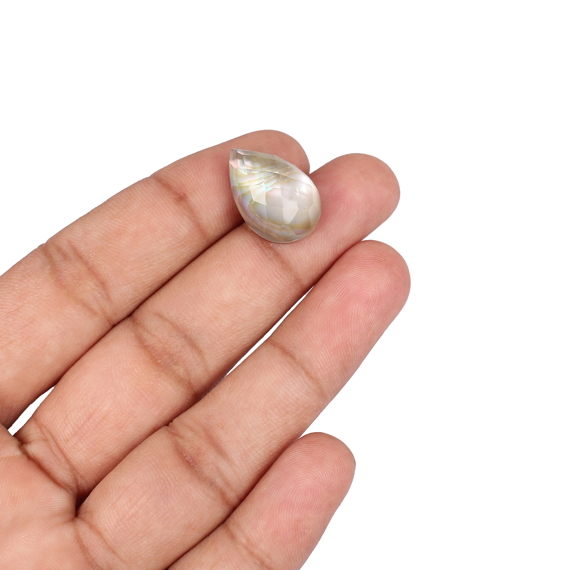 Mother of Pearl and Crystal Quartz 20x13mm Checkerboard Cut Pear 1470 cts Loose Gemstone for Jewelry Making