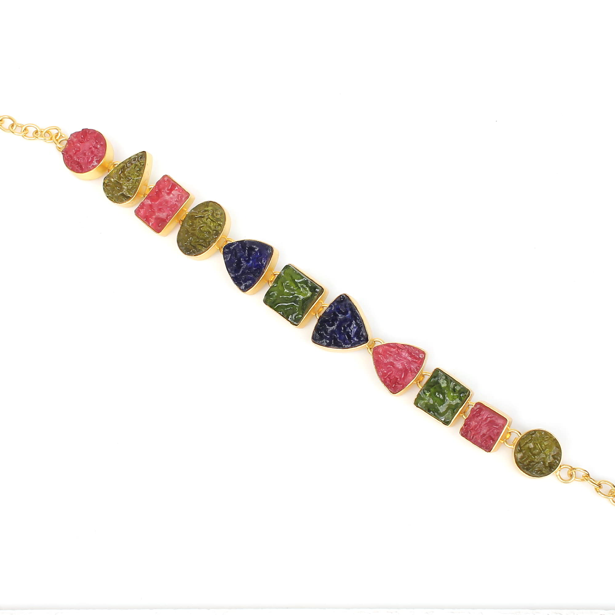 Multi Moldovite 15x15mm12mm15x15mm Gemstone Gold Plated Brass Necklace