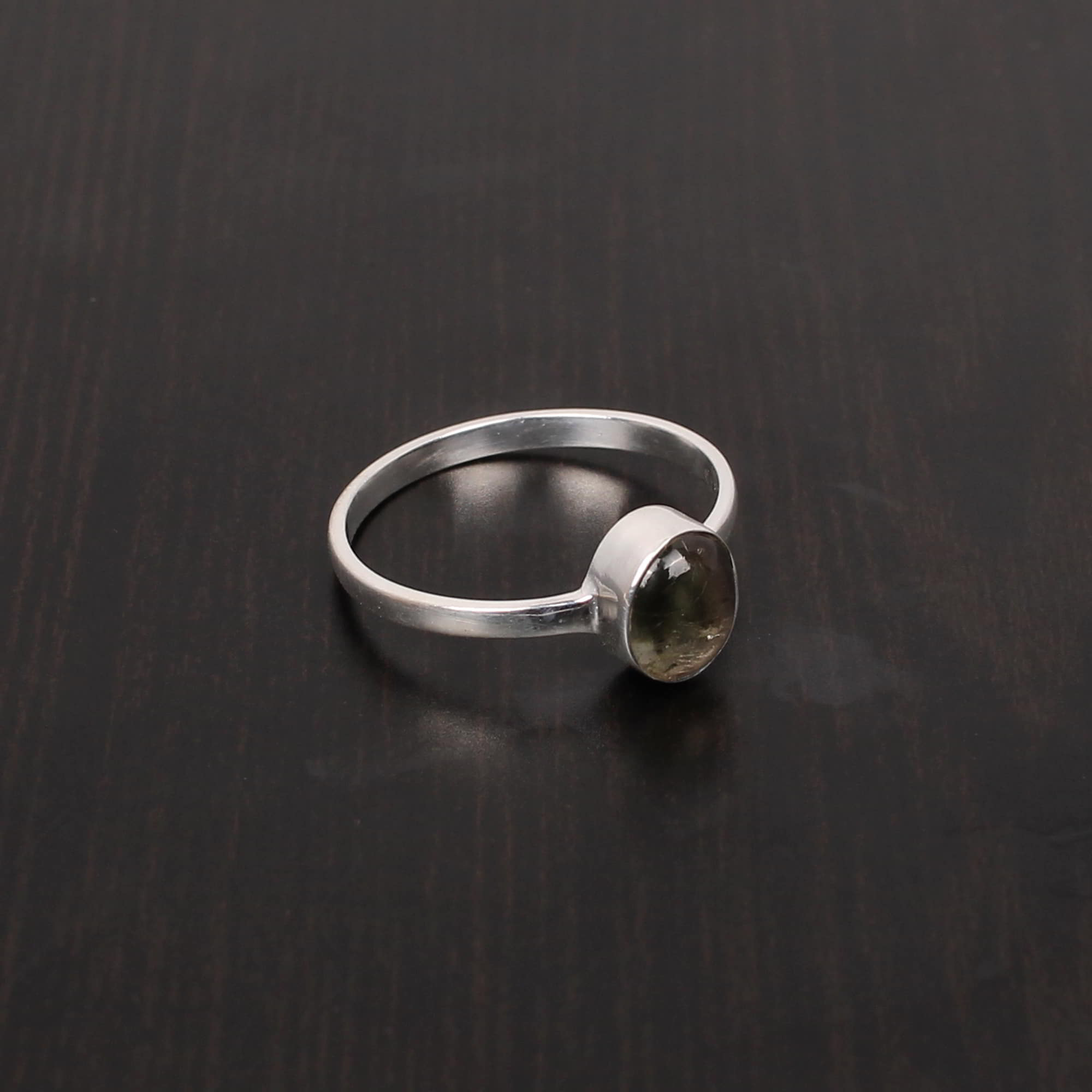 Natural Green Tourmaline Oval Cab Stackable 925 Sterling Silver Ring