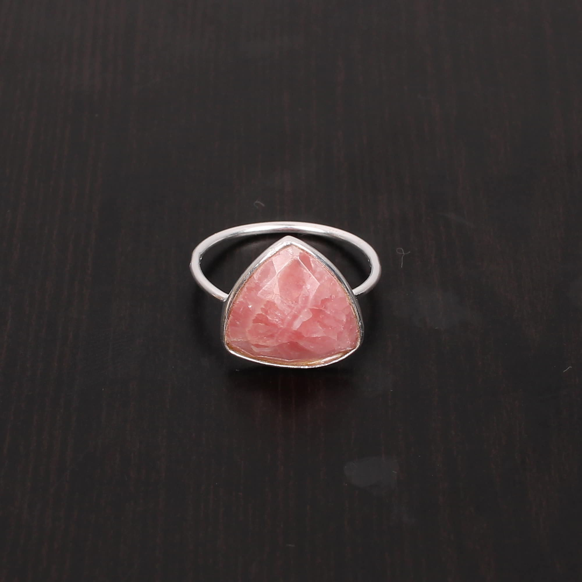 RhodochrositeTrillion Rose Cut13x12mm Stackable 925 Sterling Silver Ring