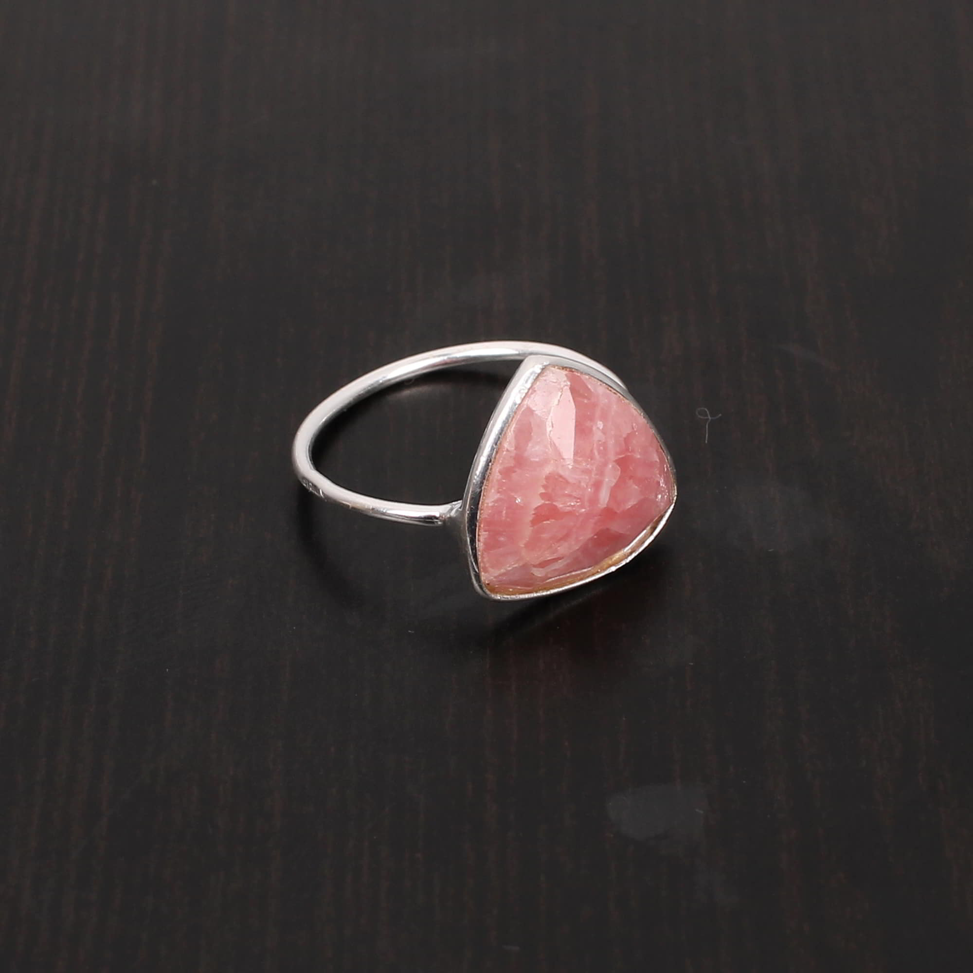RhodochrositeTrillion Rose Cut13x12mm Stackable 925 Sterling Silver Ring