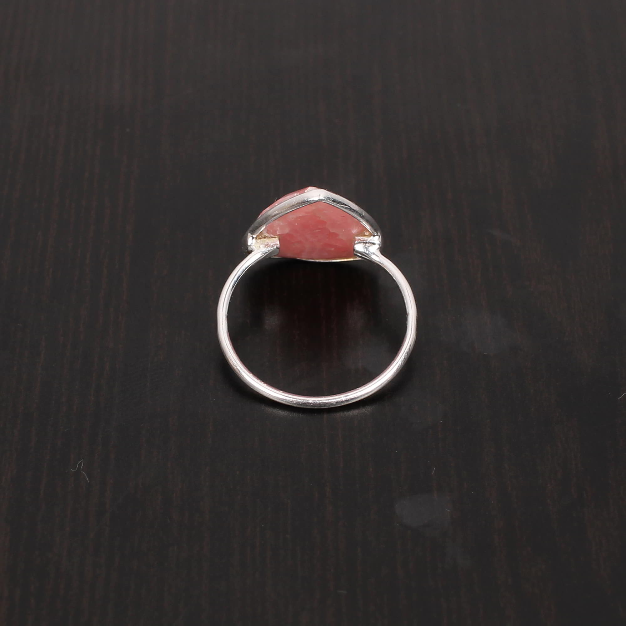 RhodochrositeTrillion Rose Cut13x12mm Stackable 925 Sterling Silver Ring