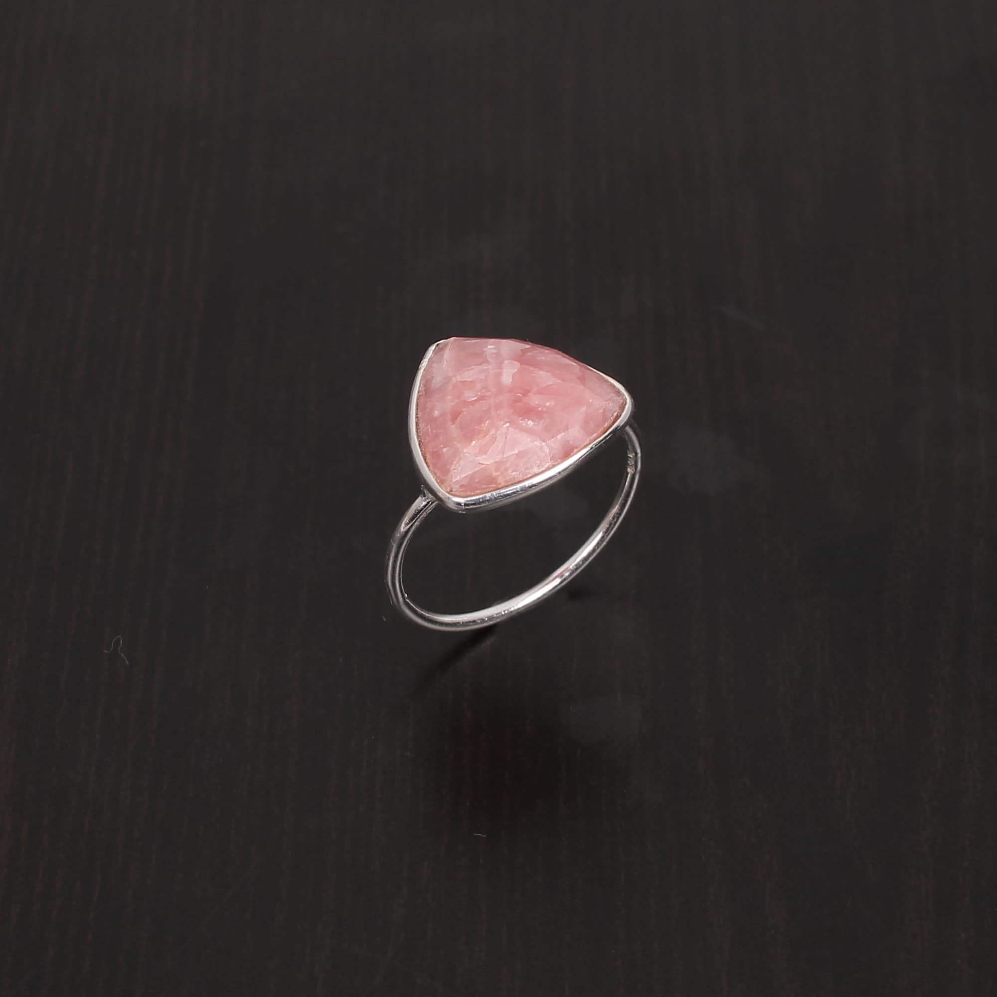 RhodochrositeTrillion Rose Cut13x12mm Stackable 925 Sterling Silver Ring