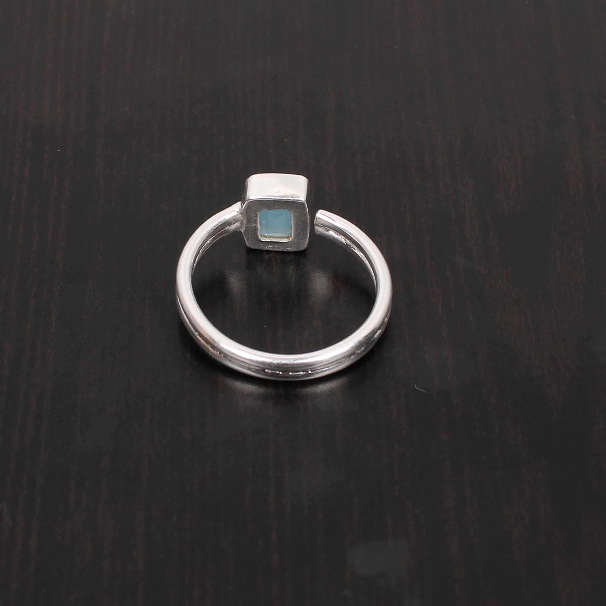Aqua Chalcedony Rectangle Cut Stackable 925 Sterling Silver Ring
