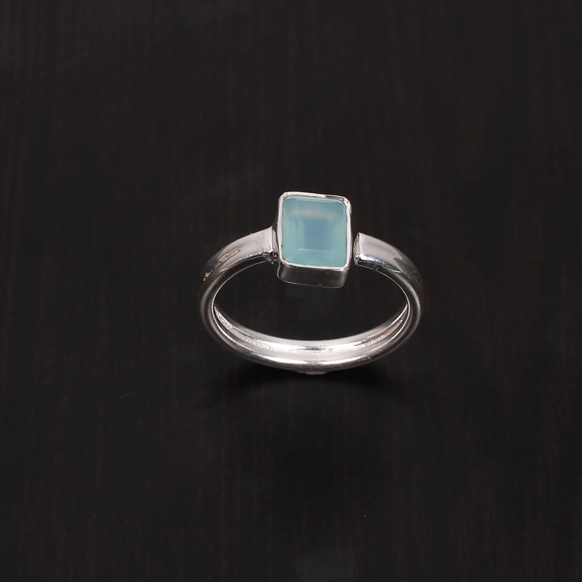 Aqua Chalcedony Rectangle Cut Stackable 925 Sterling Silver Ring