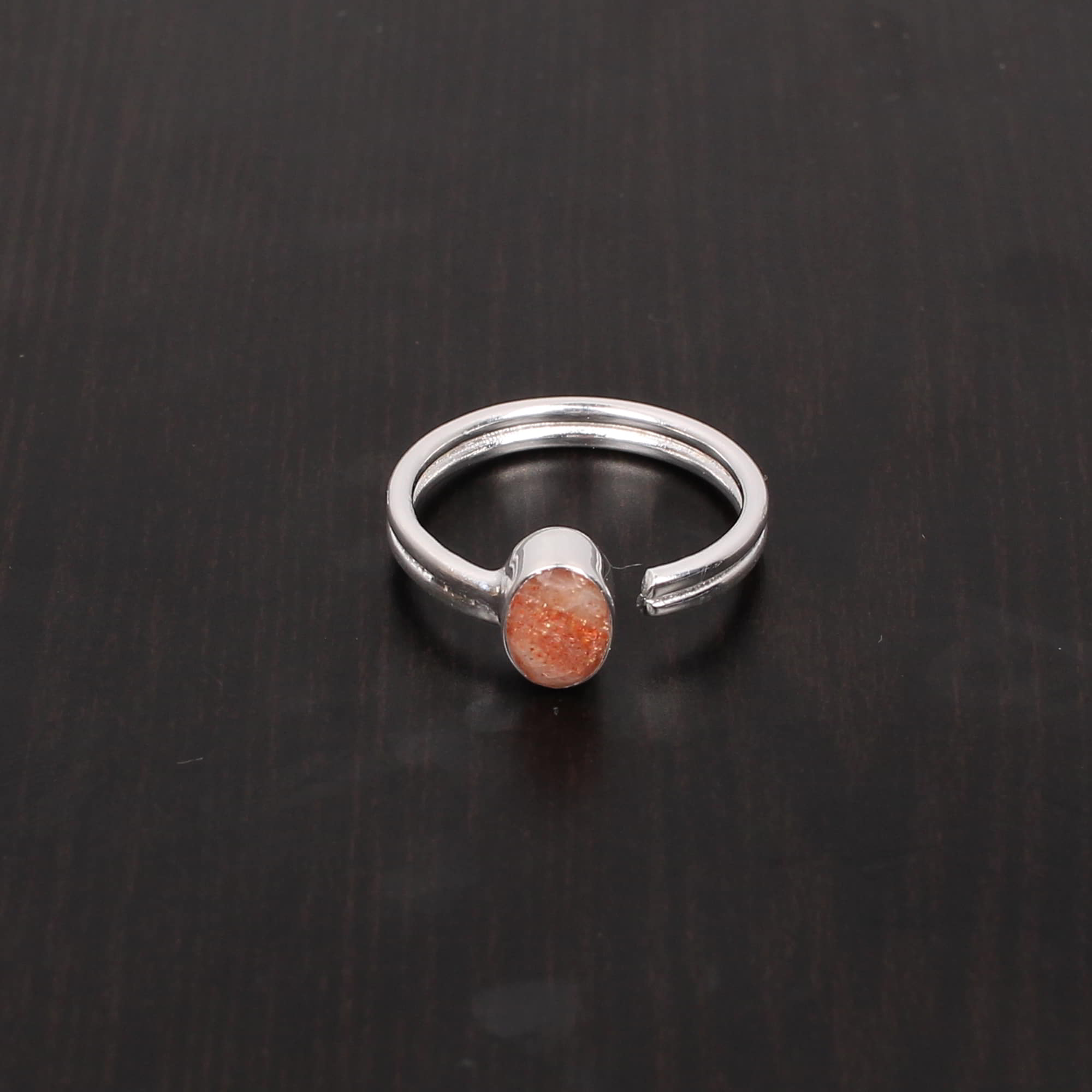 Natural Sunstone 6x5mm Oval Cut Stackable 925 Sterling Silver Ring