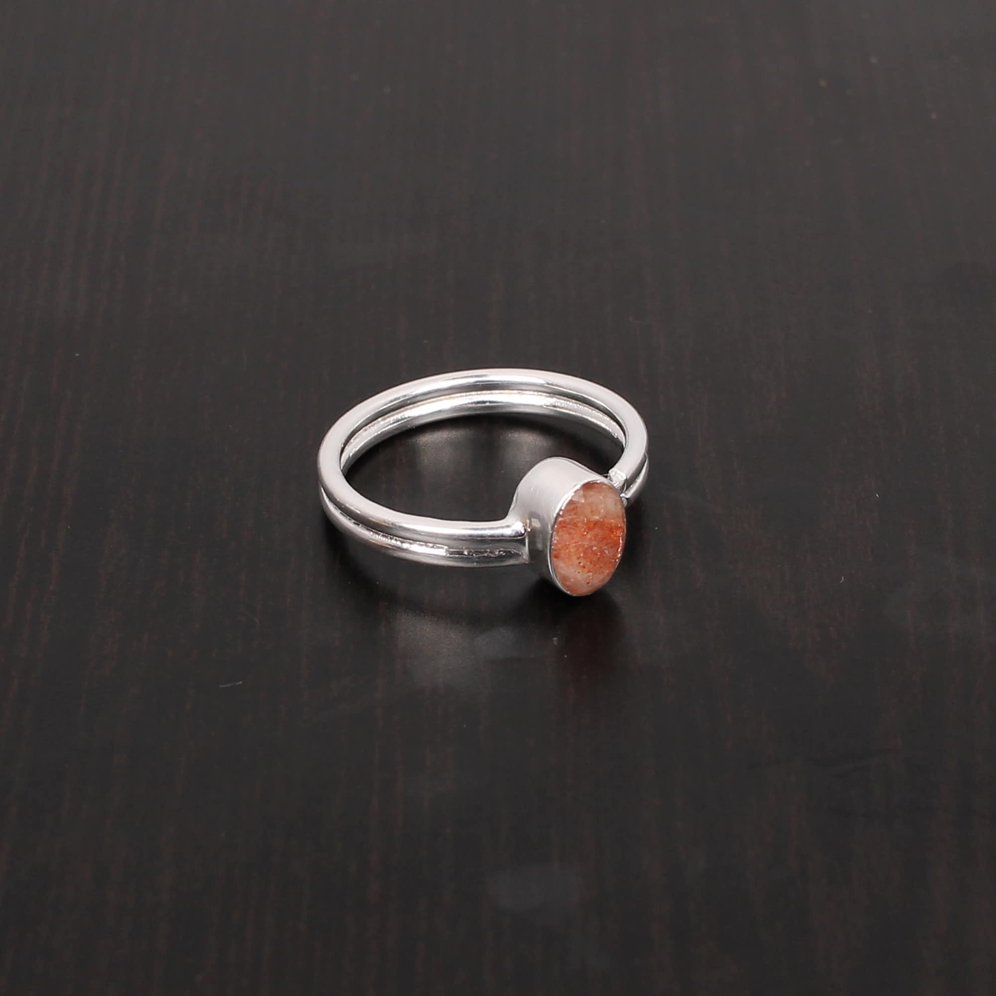 Natural Sunstone 6x5mm Oval Cut Stackable 925 Sterling Silver Ring