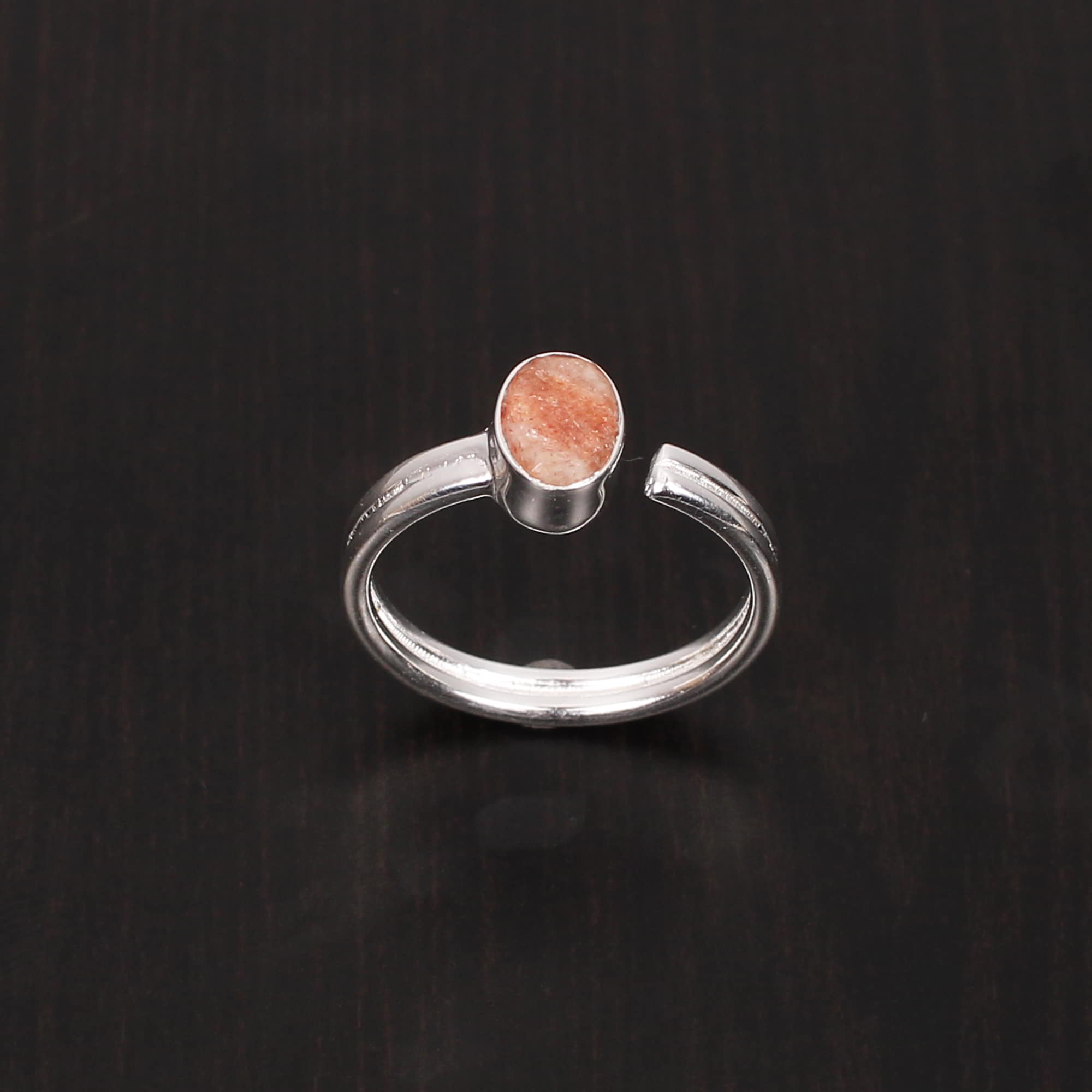 Natural Sunstone 6x5mm Oval Cut Stackable 925 Sterling Silver Ring