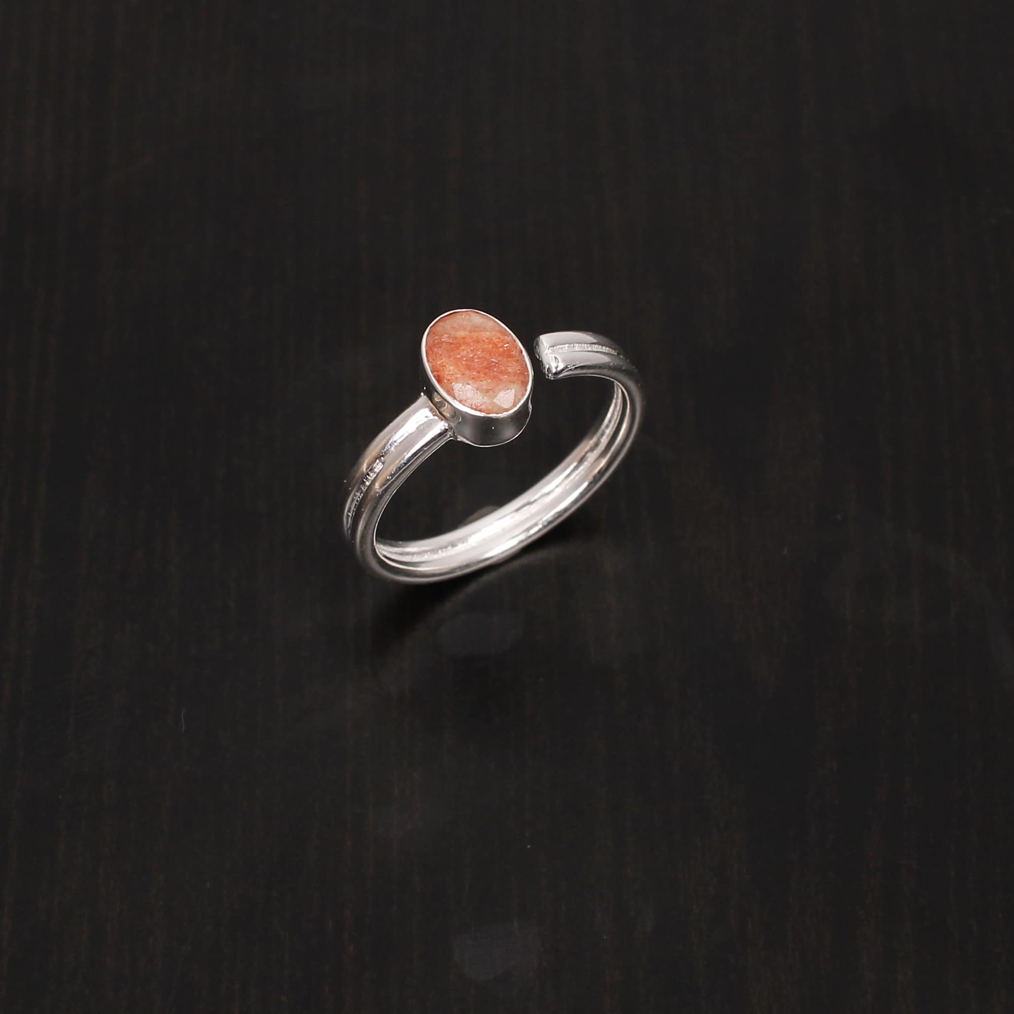 Natural Sunstone 6x5mm Oval Cut Stackable 925 Sterling Silver Ring