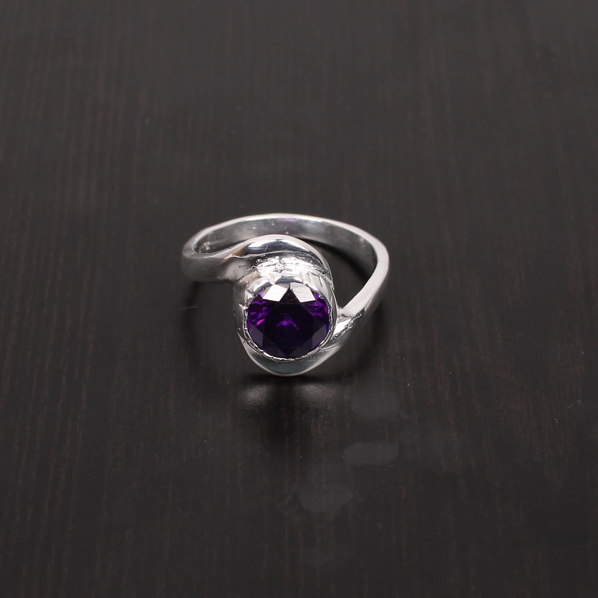 Amethyst Round Cut 8mm Stackable 925 Sterling Silver Ring
