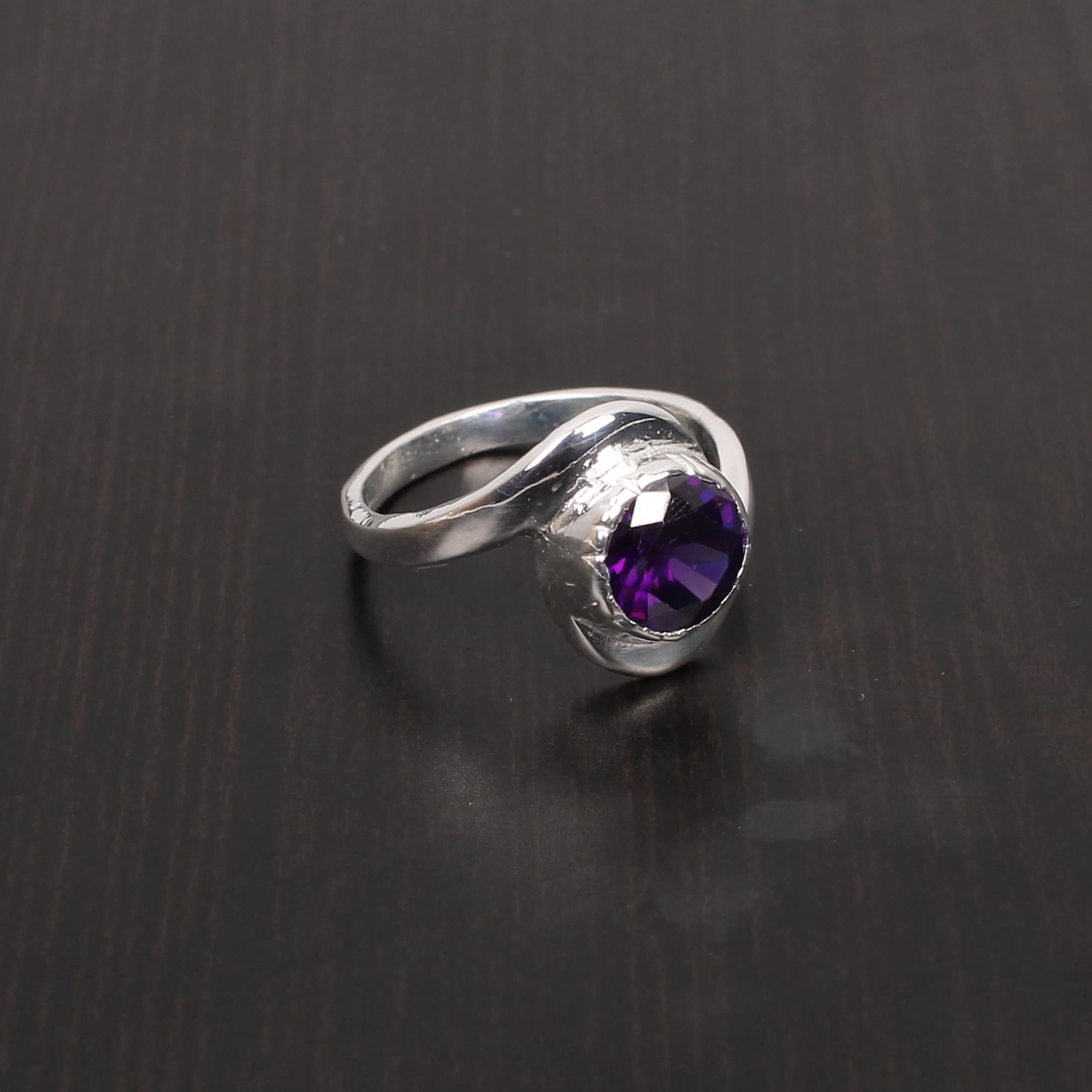 Amethyst Round Cut 8mm Stackable 925 Sterling Silver Ring