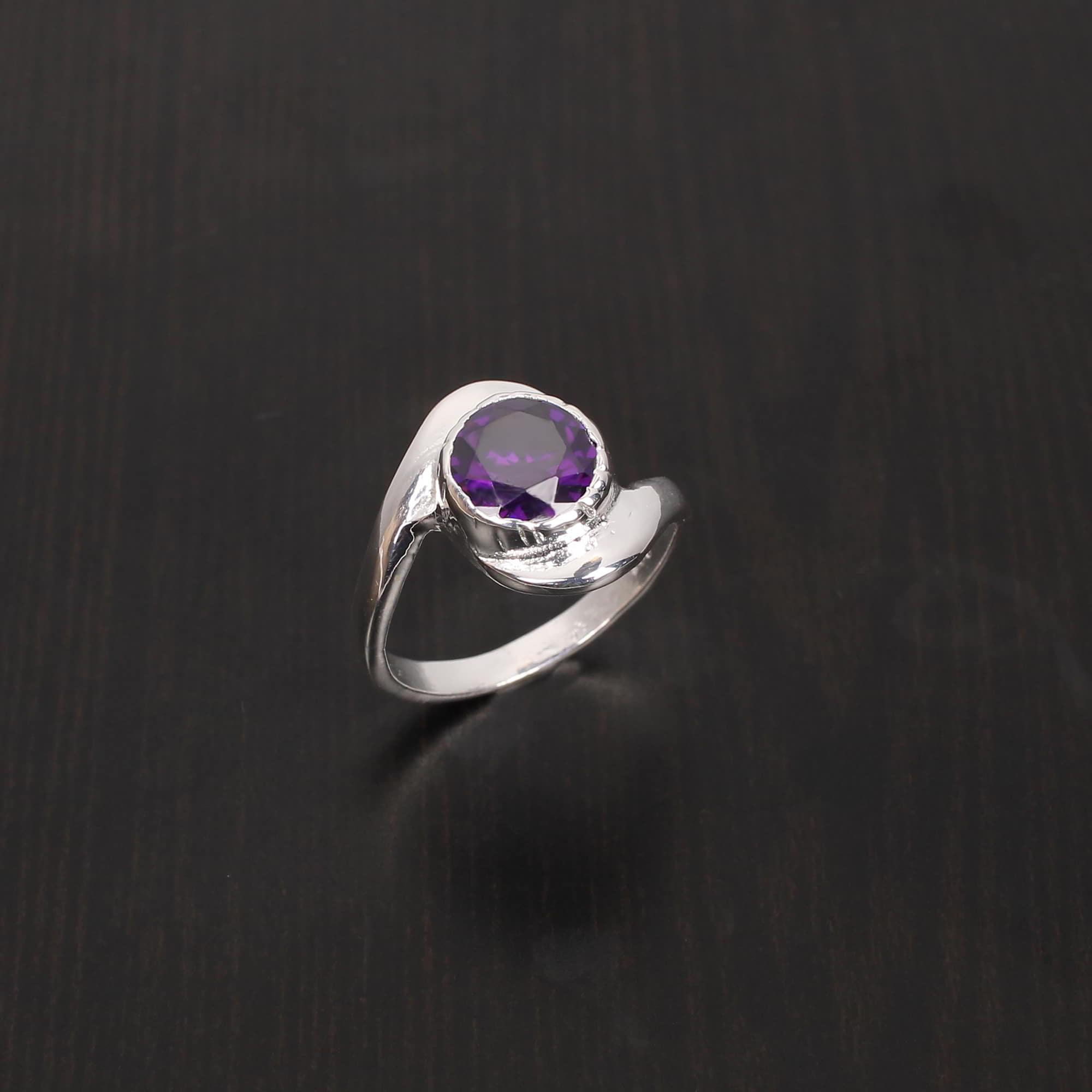 Amethyst Round Cut 8mm Stackable 925 Sterling Silver Ring
