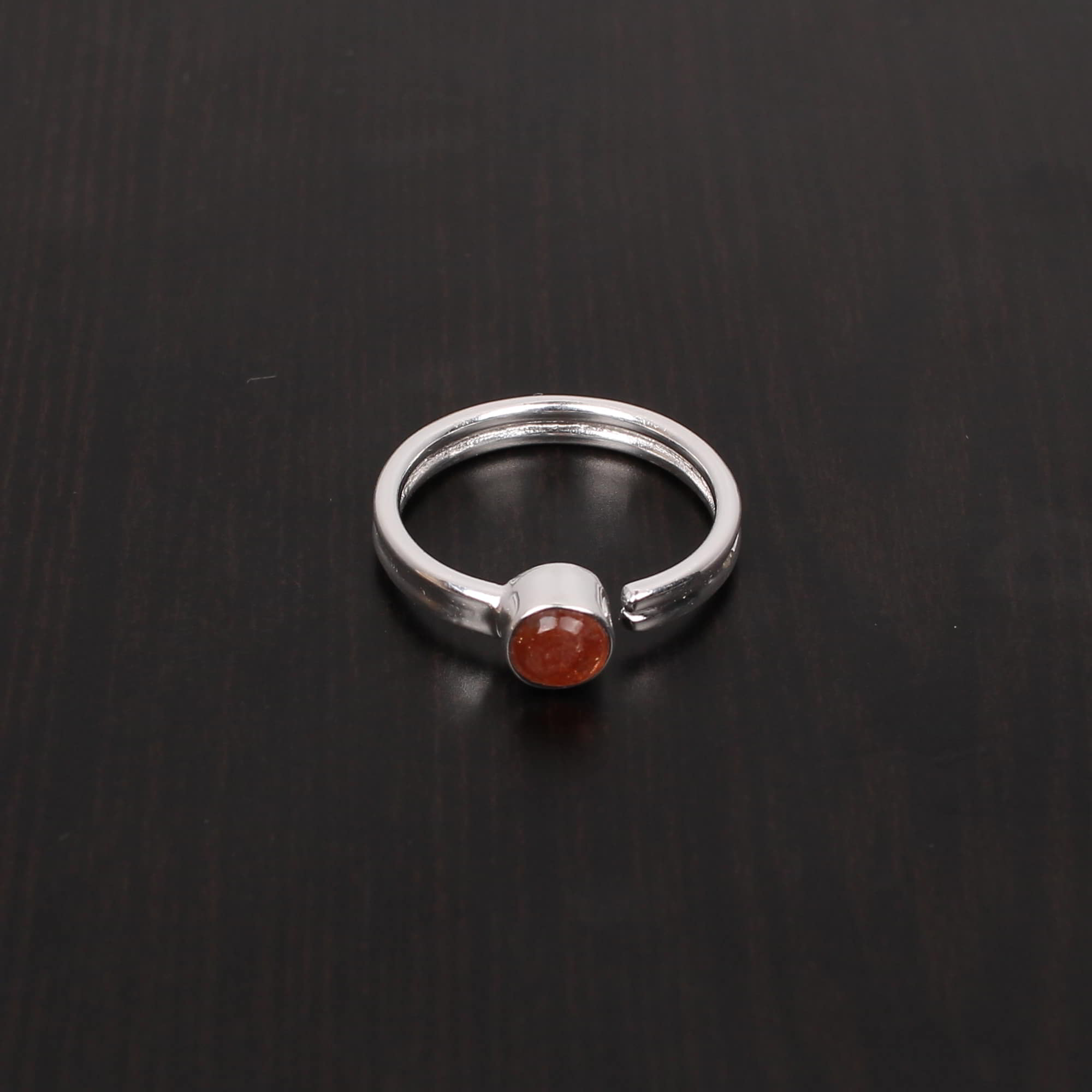 Natural Sunstone 5mm Round Cab Stackable 925 Sterling Silver Ring