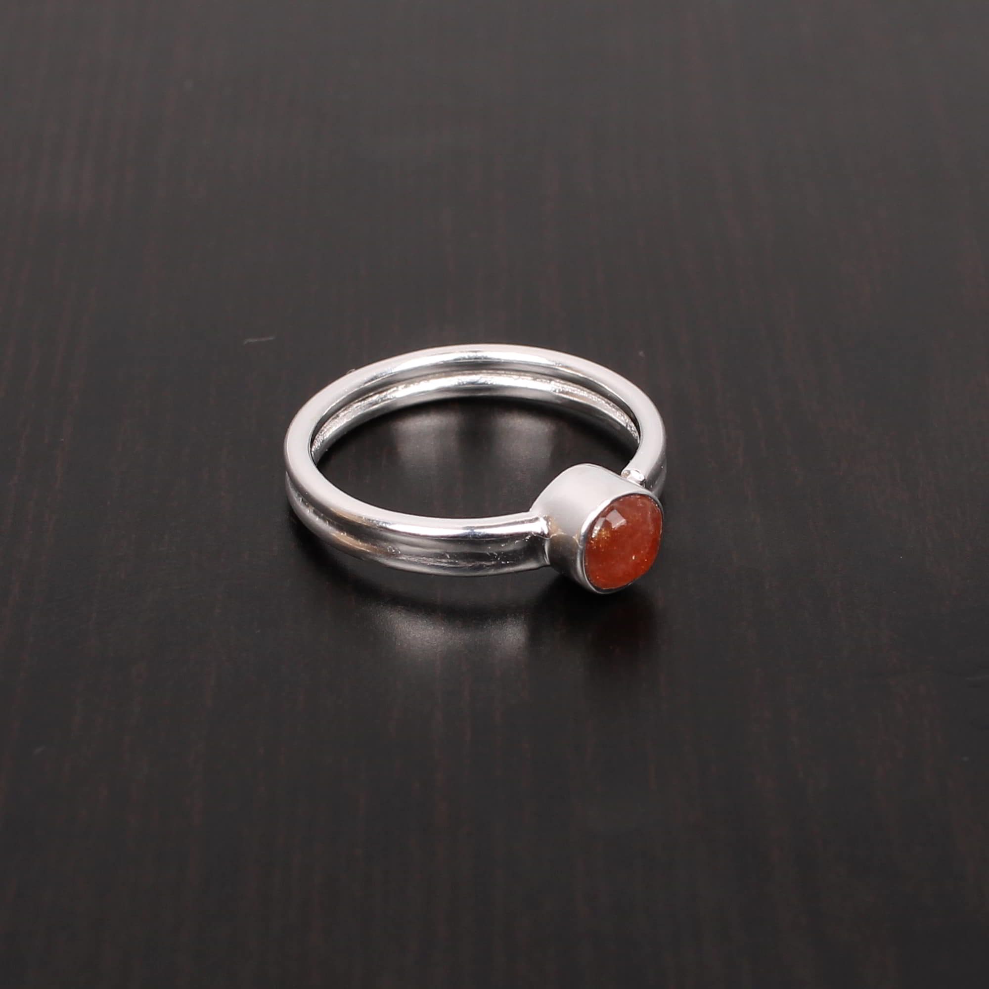 Natural Sunstone 5mm Round Cab Stackable 925 Sterling Silver Ring