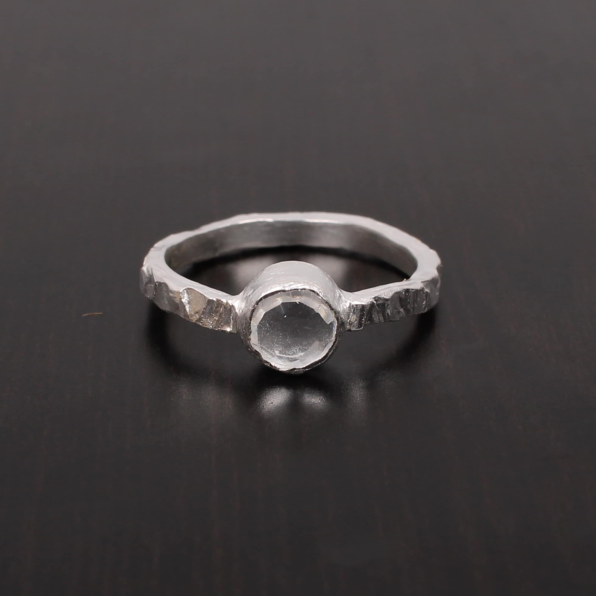 Natural Crystal Quartz 6mm Round Rose Cut Stackable 925 Sterling Silver Ring