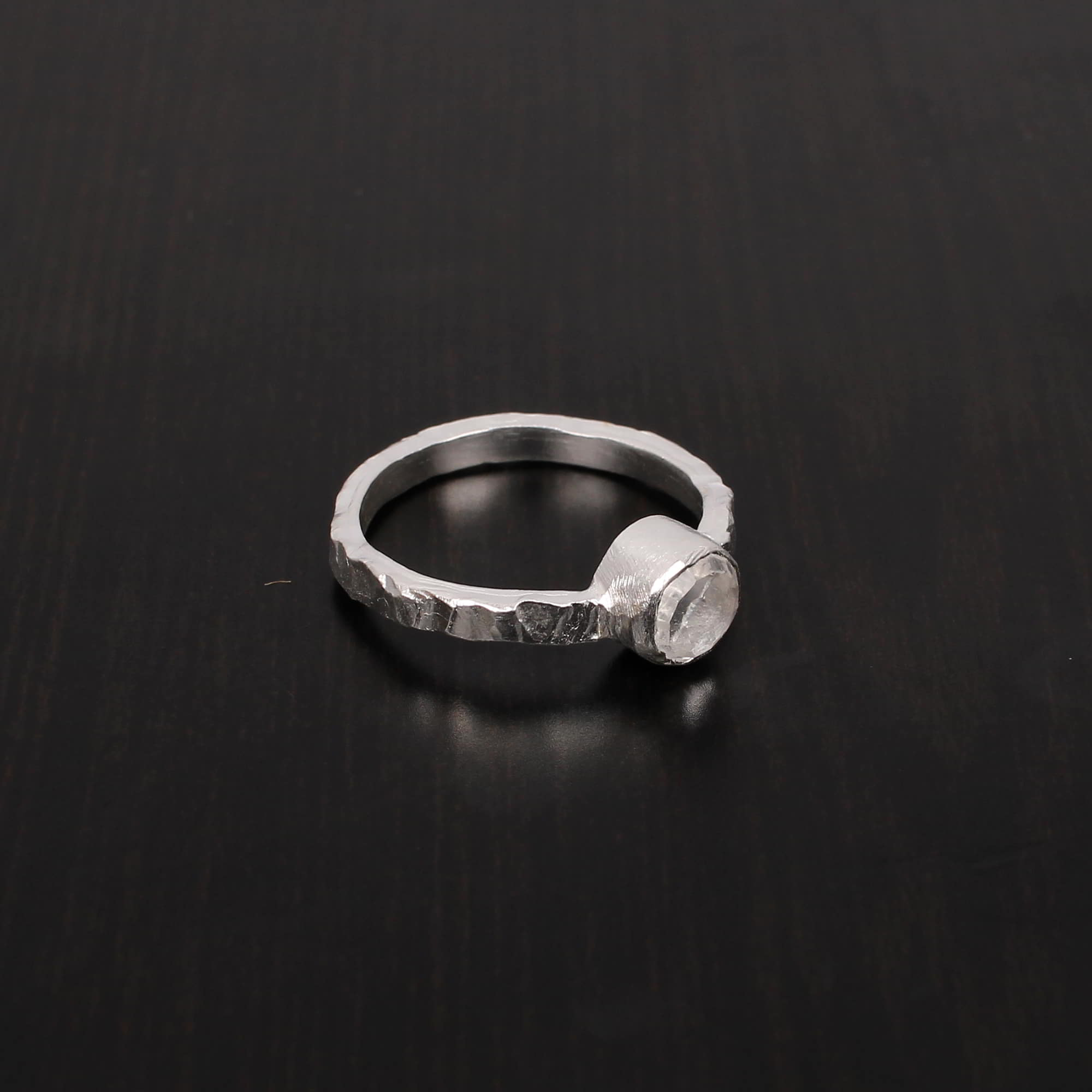 Natural Crystal Quartz 6mm Round Rose Cut Stackable 925 Sterling Silver Ring