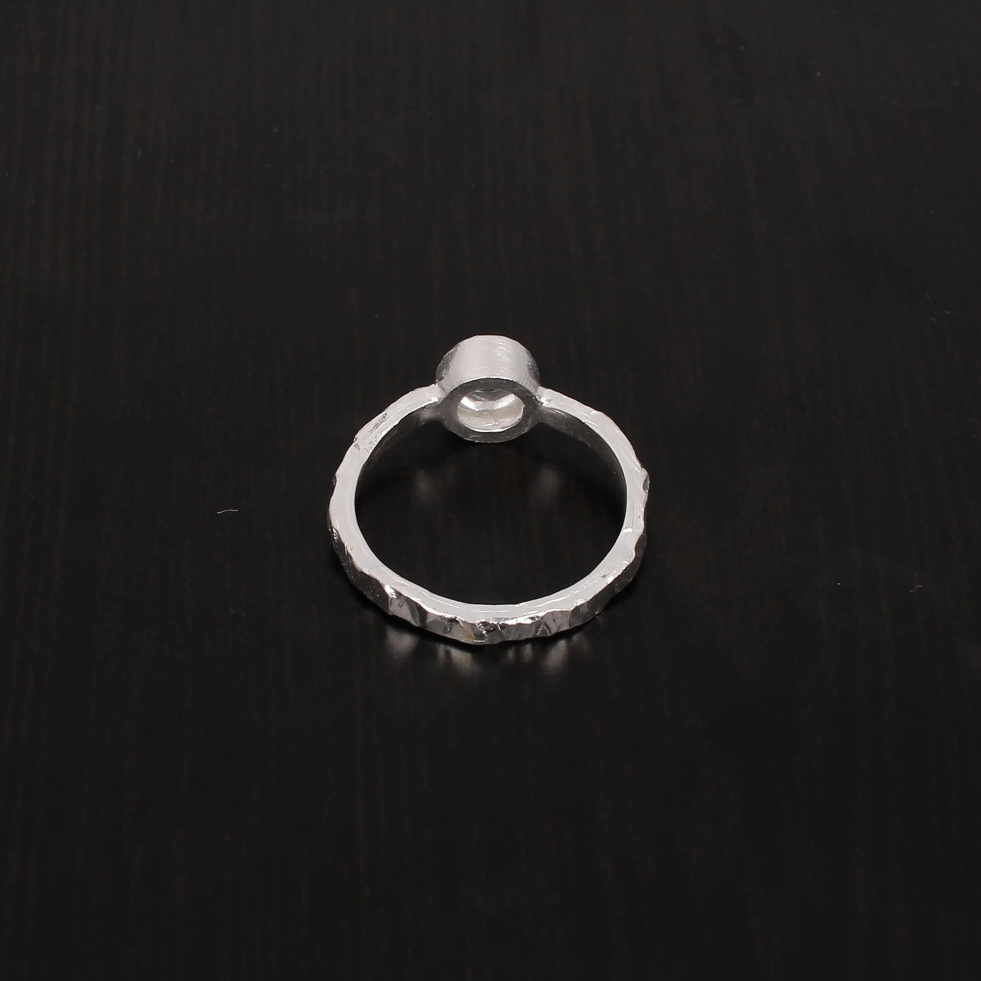 Natural Crystal Quartz 6mm Round Rose Cut Stackable 925 Sterling Silver Ring