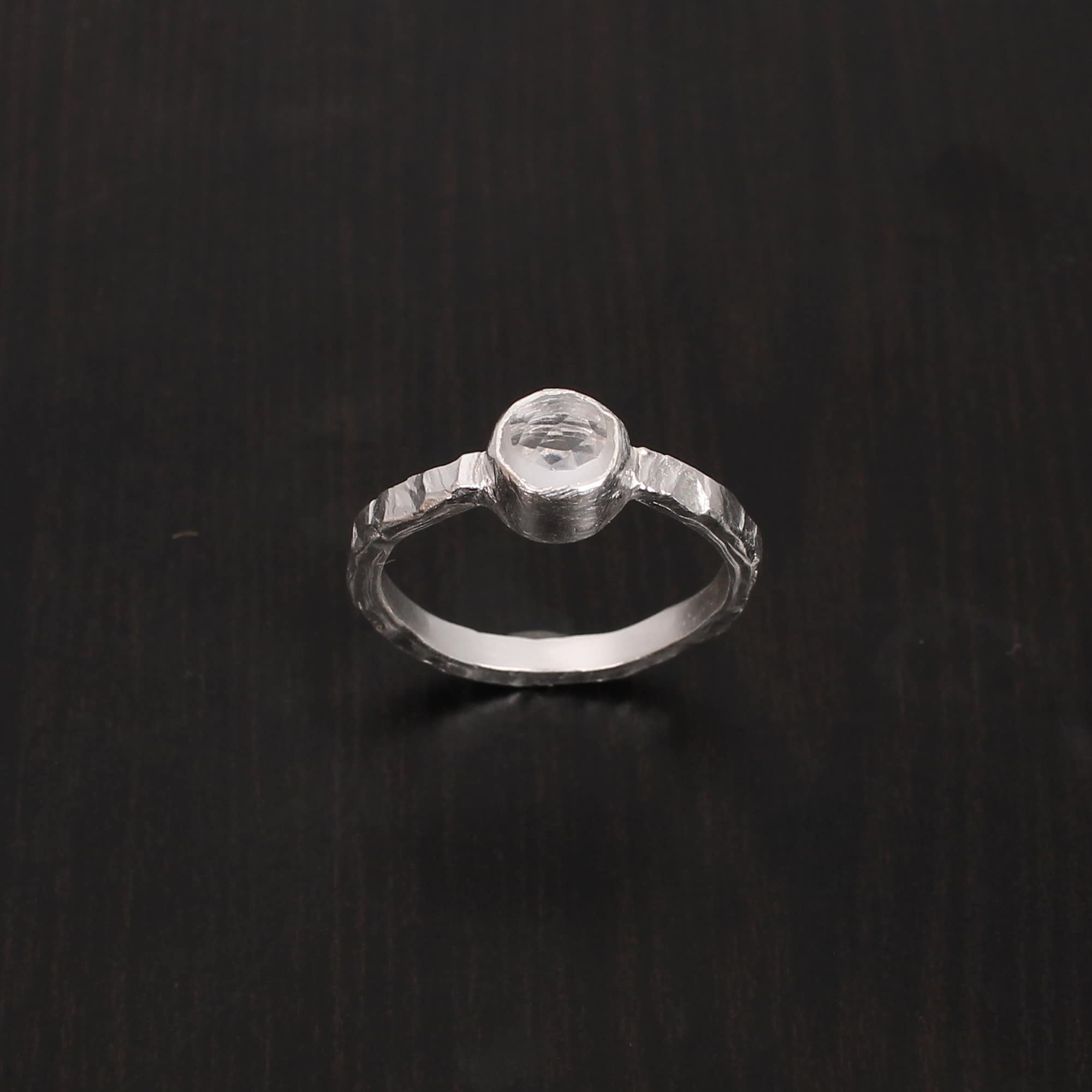 Natural Crystal Quartz 6mm Round Rose Cut Stackable 925 Sterling Silver Ring