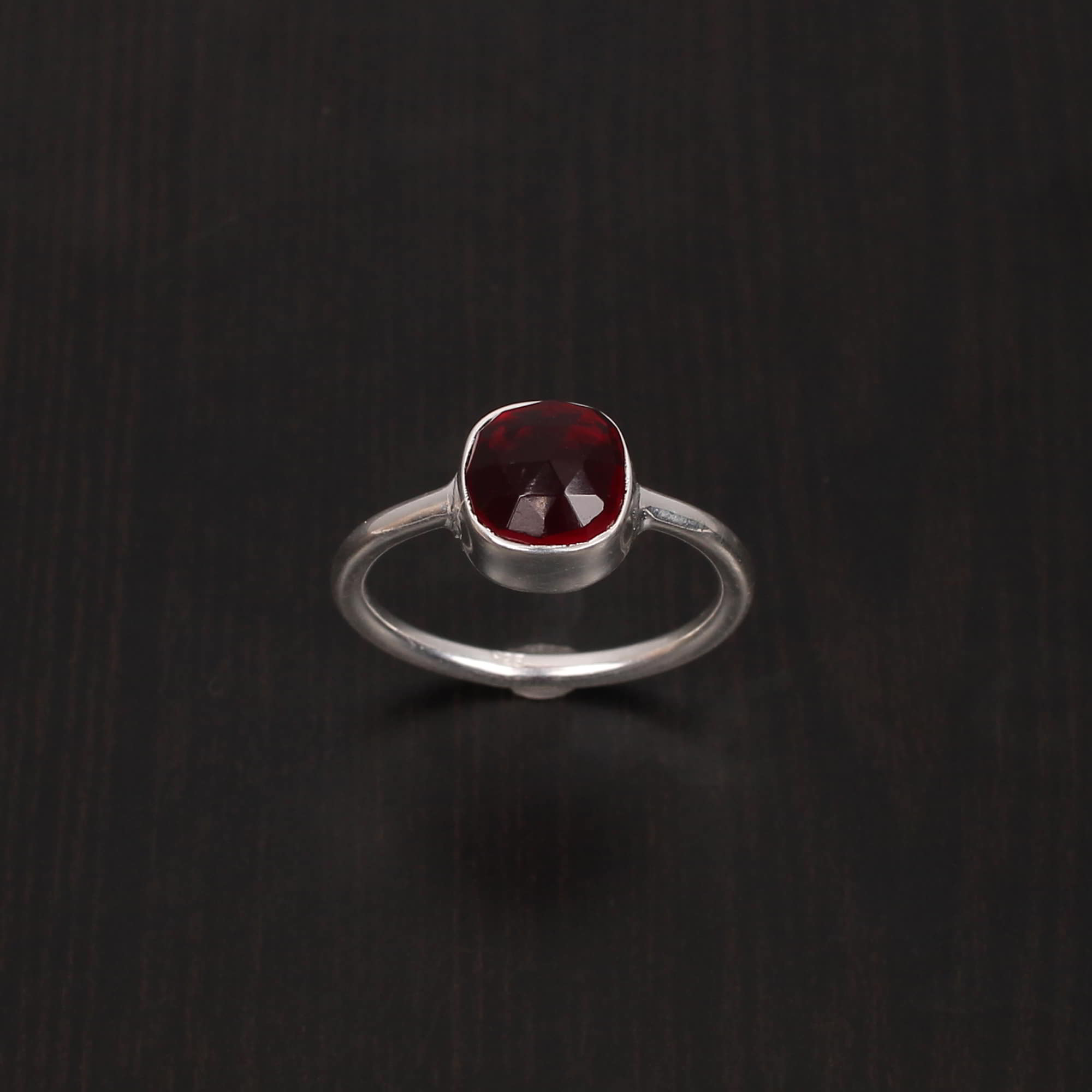 Garnet Hydro 8x8mm Cushion Rose Cut Stackable 925 Sterling Silver Ring