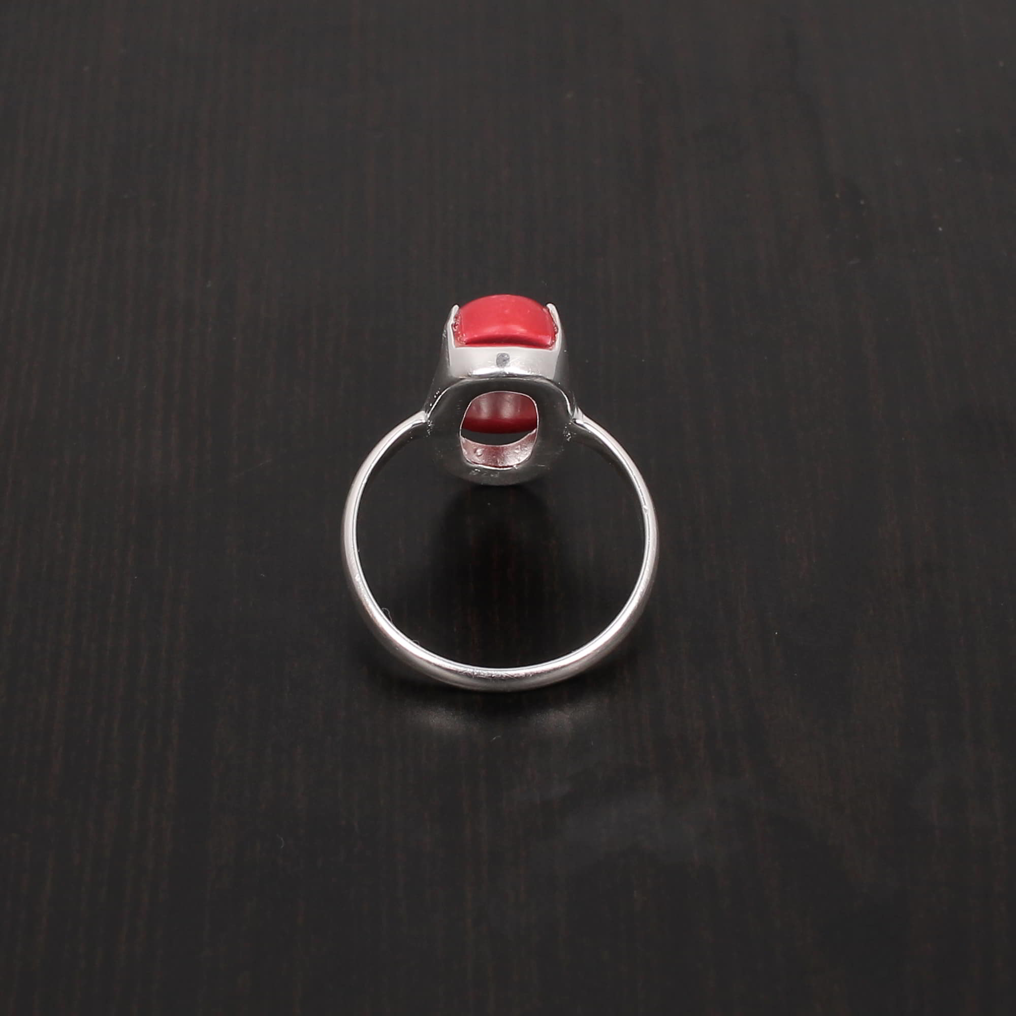 Red Coral 17x8mm Cushion Rectangle Cabochon 925 Sterling Silver Ring