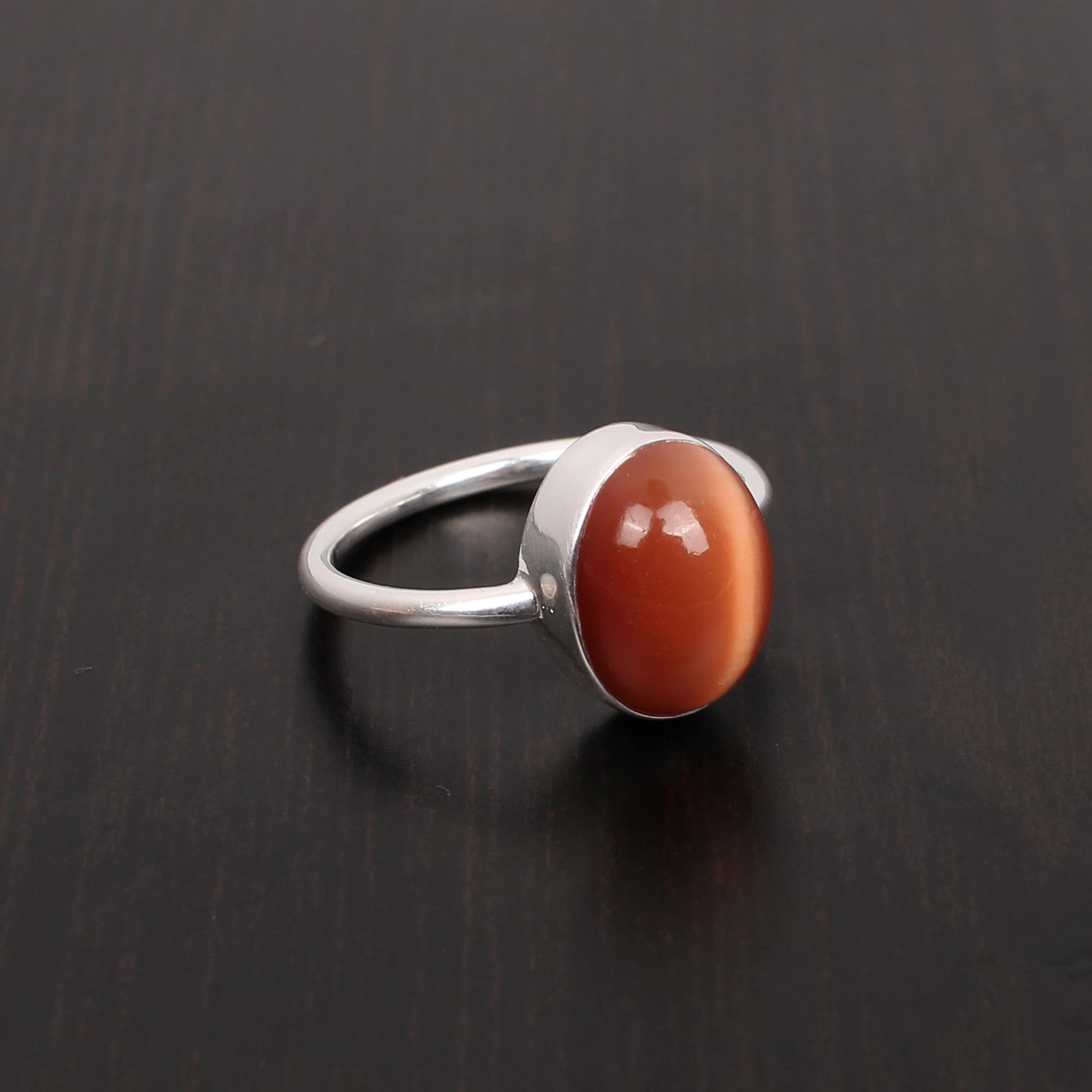 Red Cats Eye 12x9mm Oval Cab 353Gram 925 Sterling Silver Ring